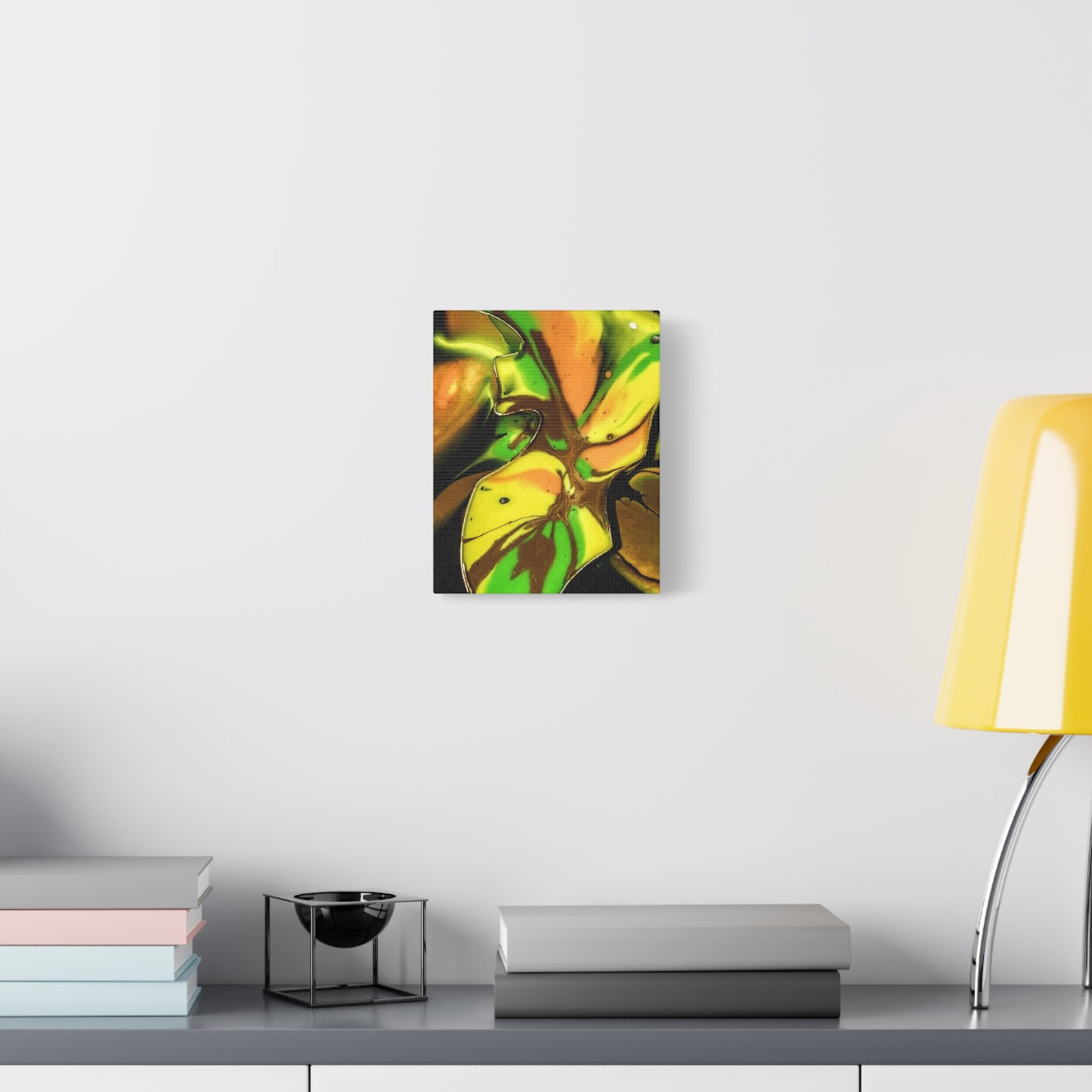 Abstract Green & Gold Fluid Art Matte Canvas Print (Stretched)