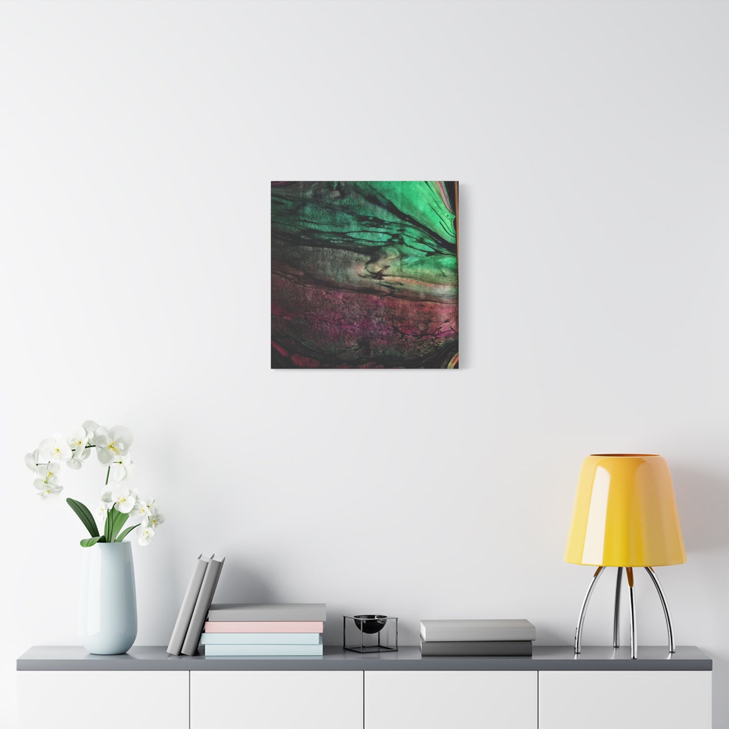 flame tempered pour - Abstract Teal & Magenta Canvas Wall Art — Matte Stretched 1.25"