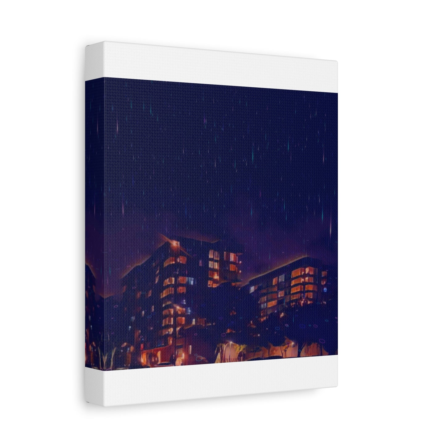 Neon Percipitation @ night - Canvas Print — Moody Urban Wall Art
