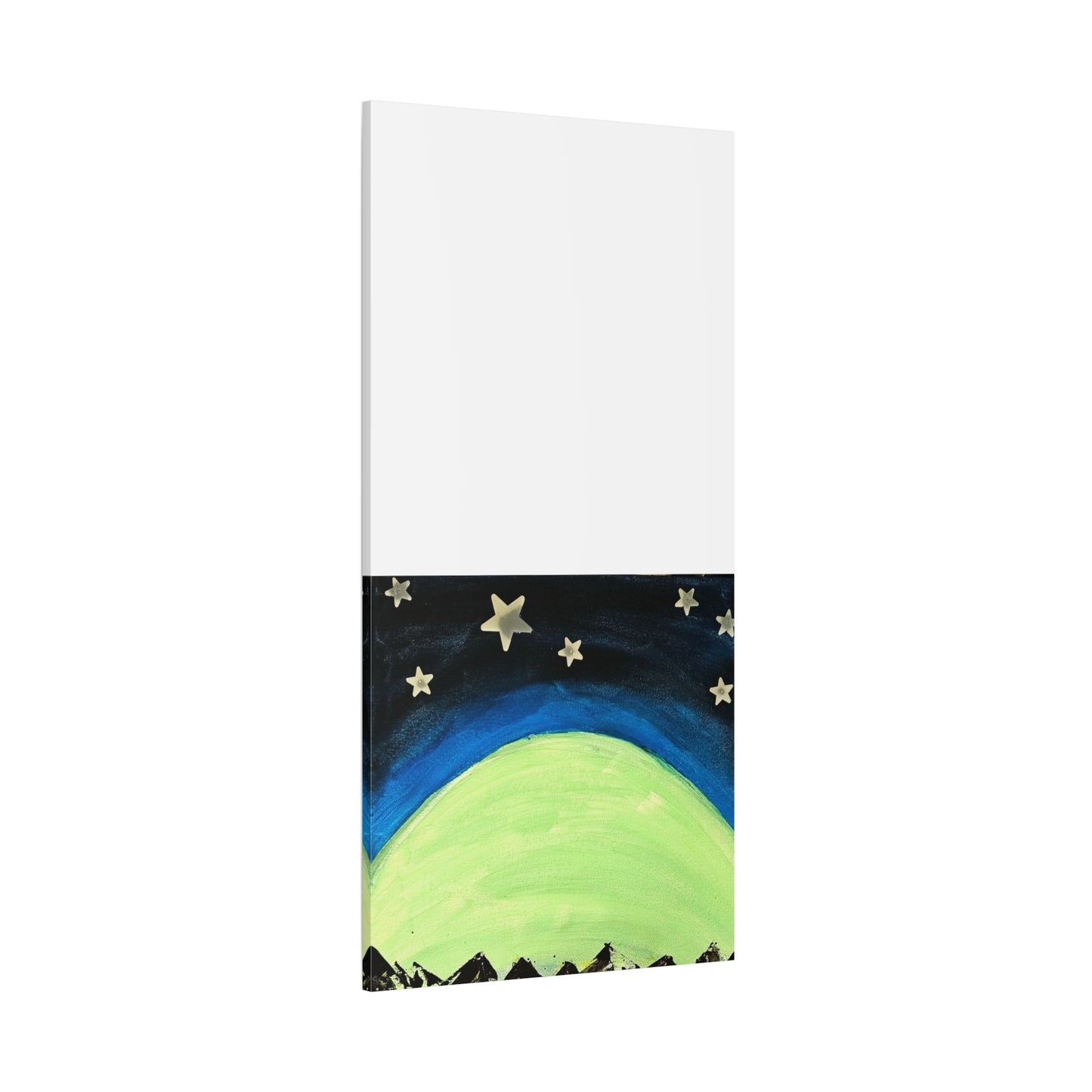 Green Moonrise Canvas Wall Art – Mountain Silhouette Nightscape