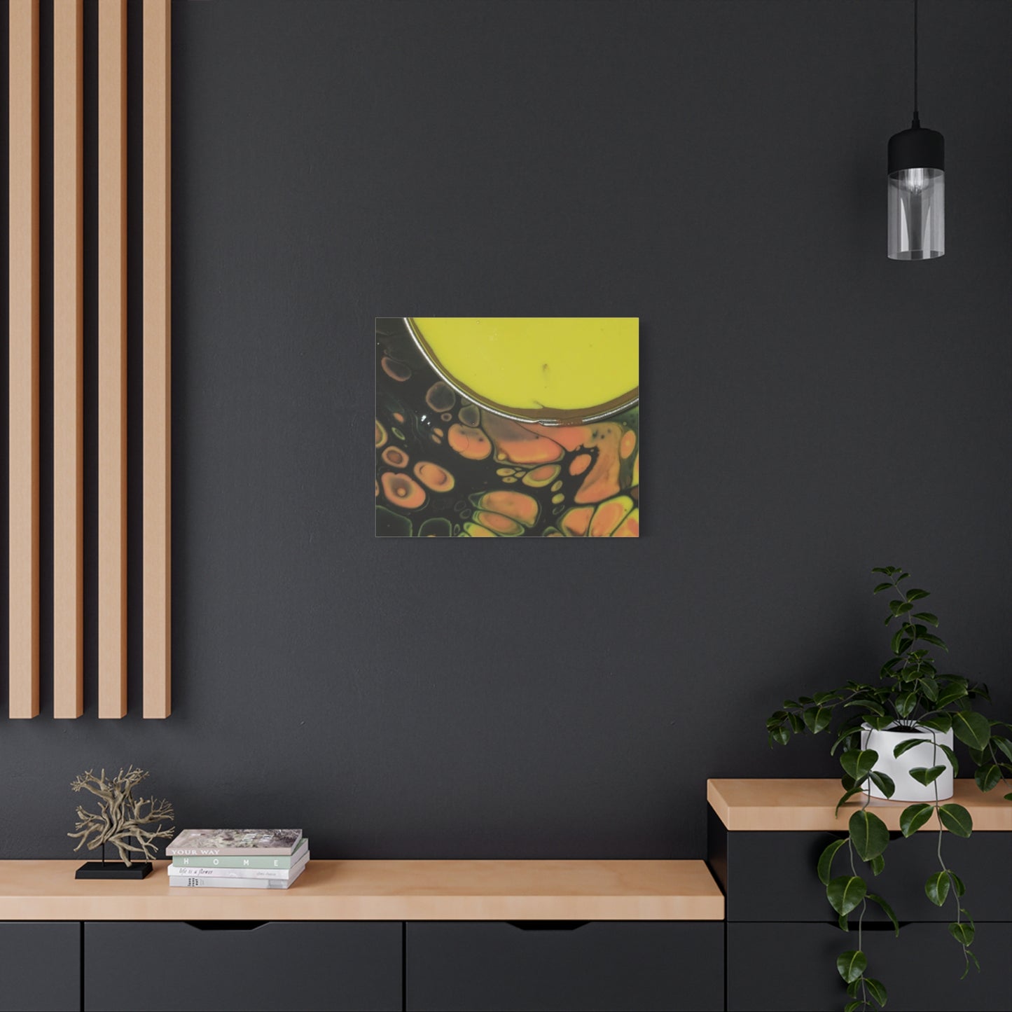 Abstract Fluid Art Canvas Print — Yellow & Black Cell Pour