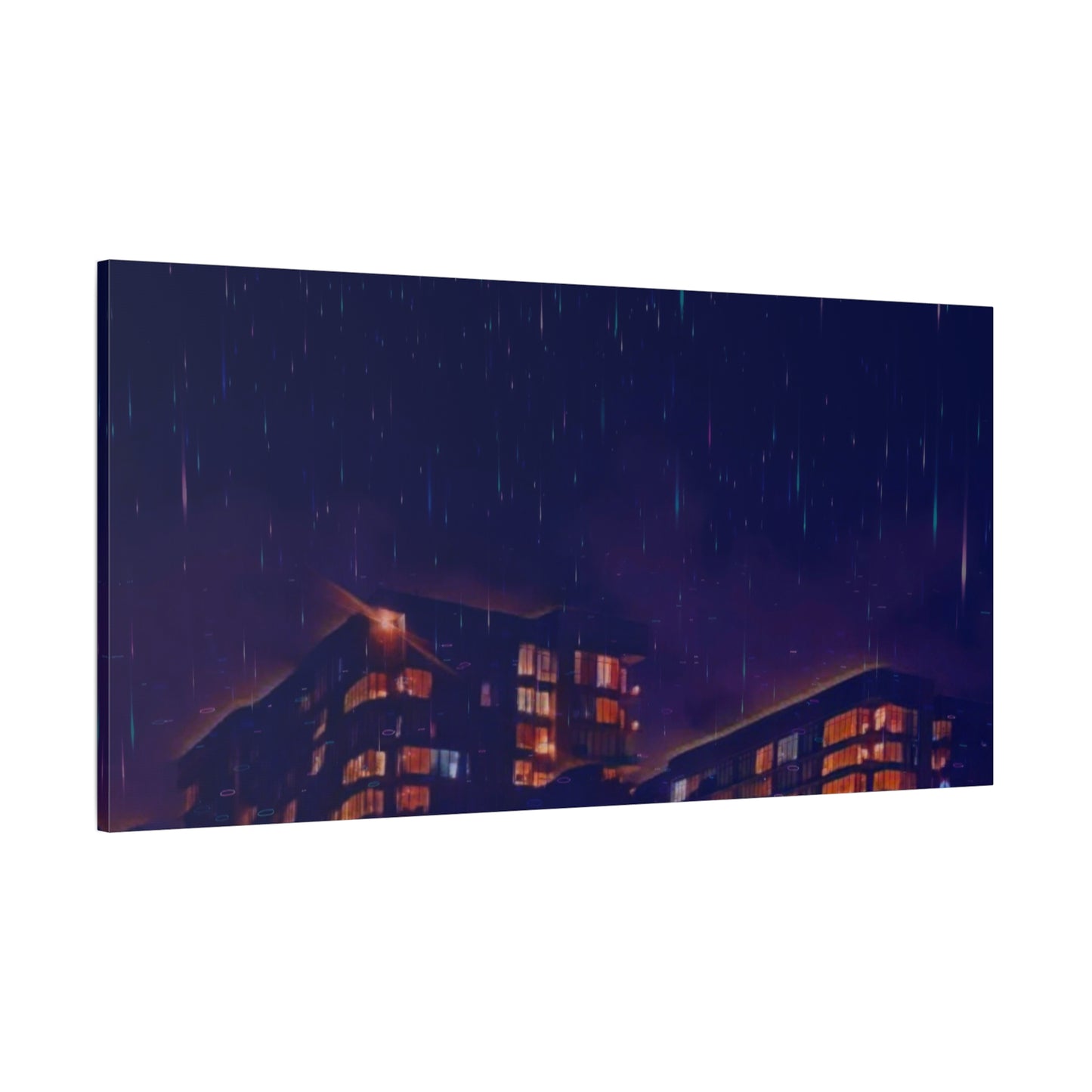 Neon Percipitation @ night - Canvas Print — Moody Urban Wall Art