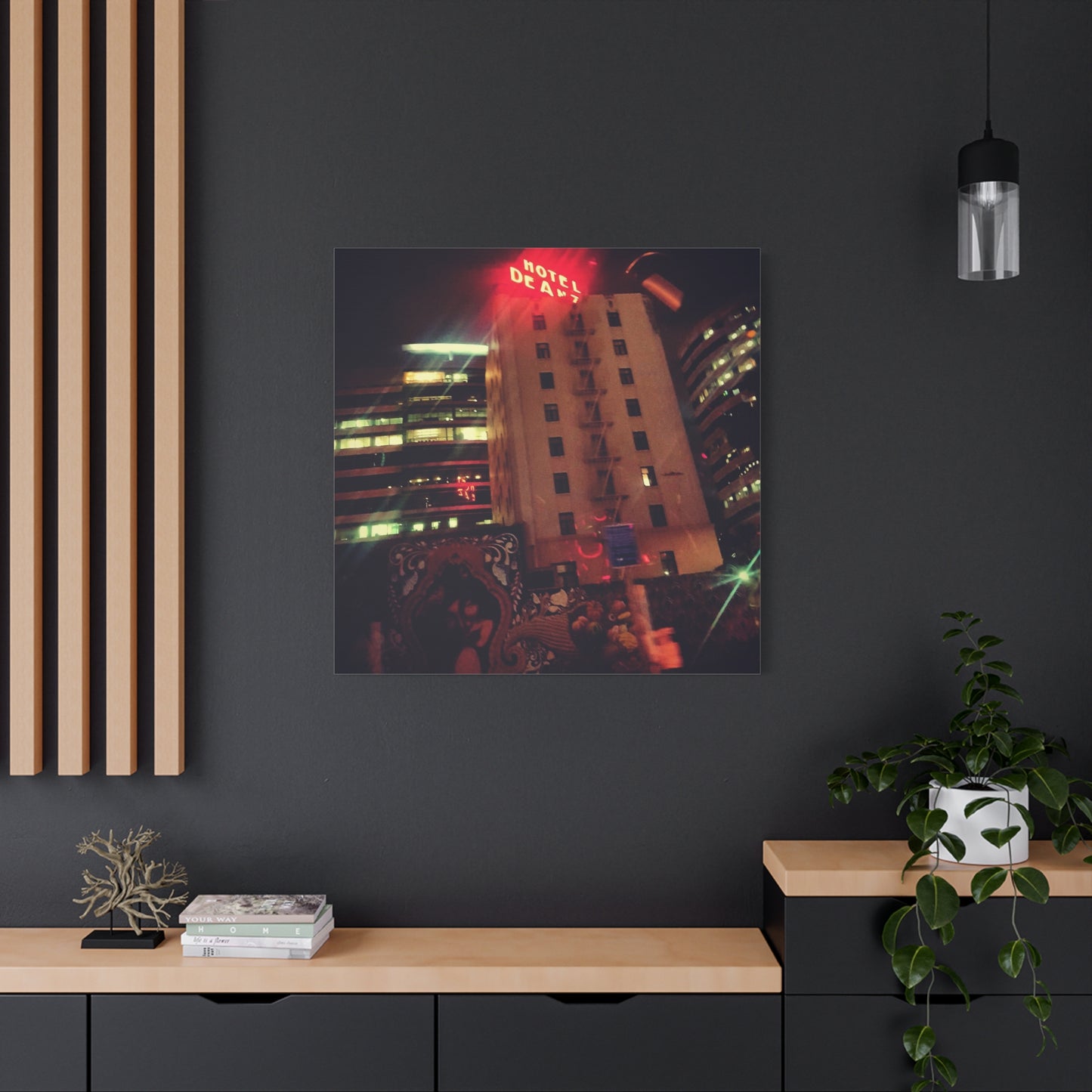 Hotel DeAnza - City Nightscape Canvas Print — Urban Street Art Building Matte Stretched 1.25"