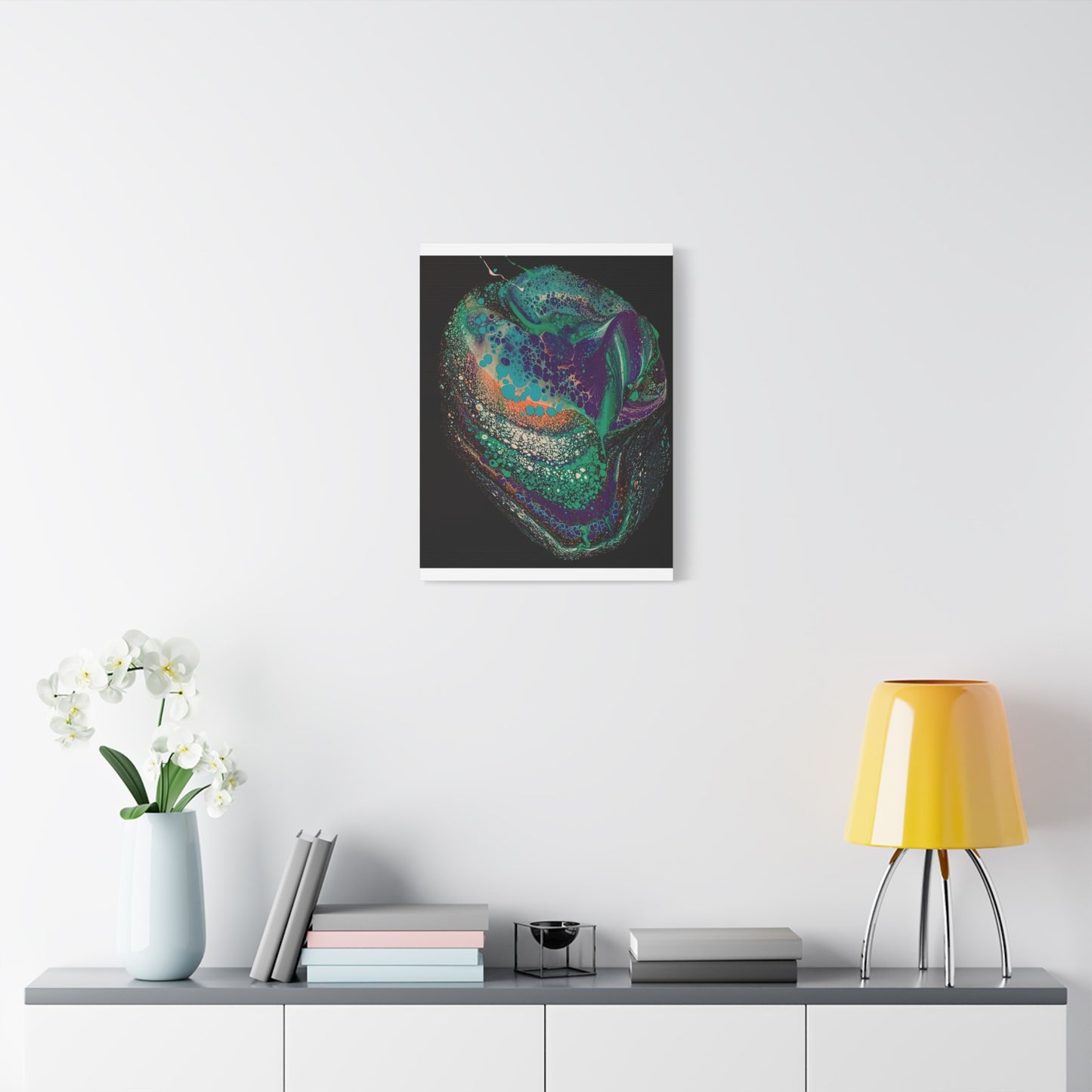 Abstract Fluid Art Canvas Print — Teal, Purple & Gold Swirl Matte Stretched Wall Art