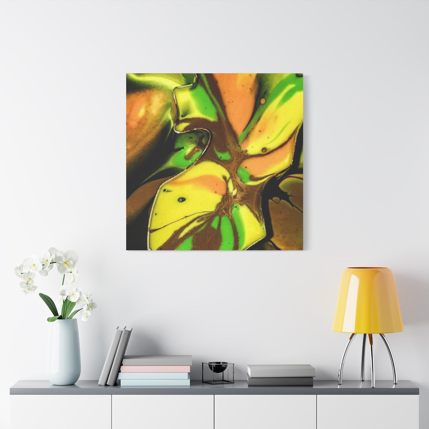 Abstract Green & Gold Fluid Art Matte Canvas Print (Stretched)