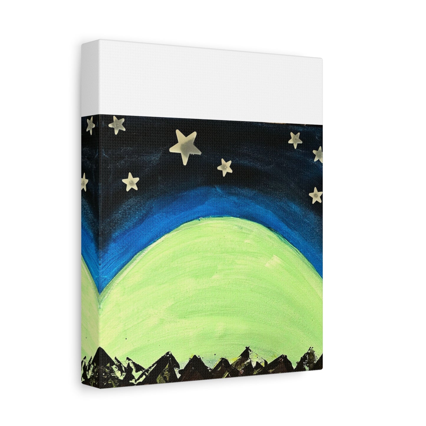 Green Moonrise Canvas Wall Art – Mountain Silhouette Nightscape