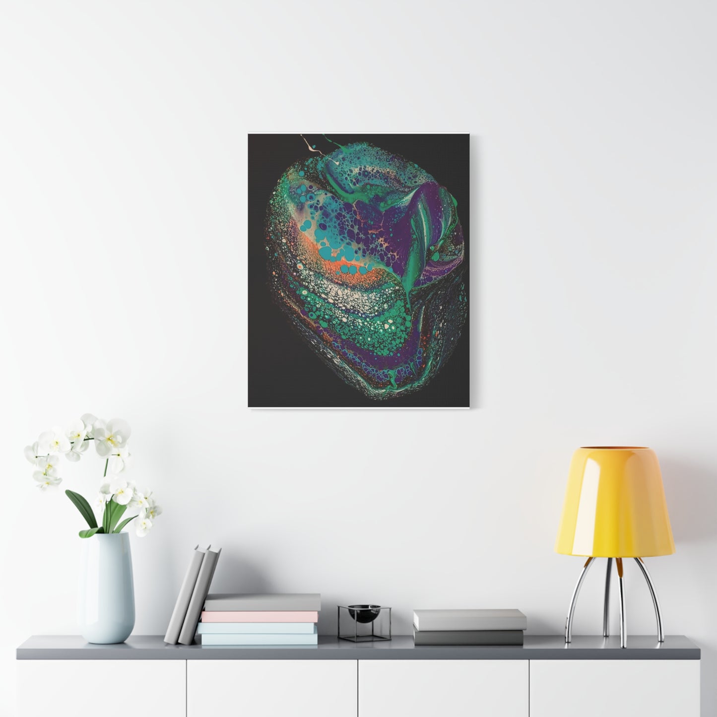 Abstract Fluid Art Canvas Print — Teal, Purple & Gold Swirl Matte Stretched Wall Art