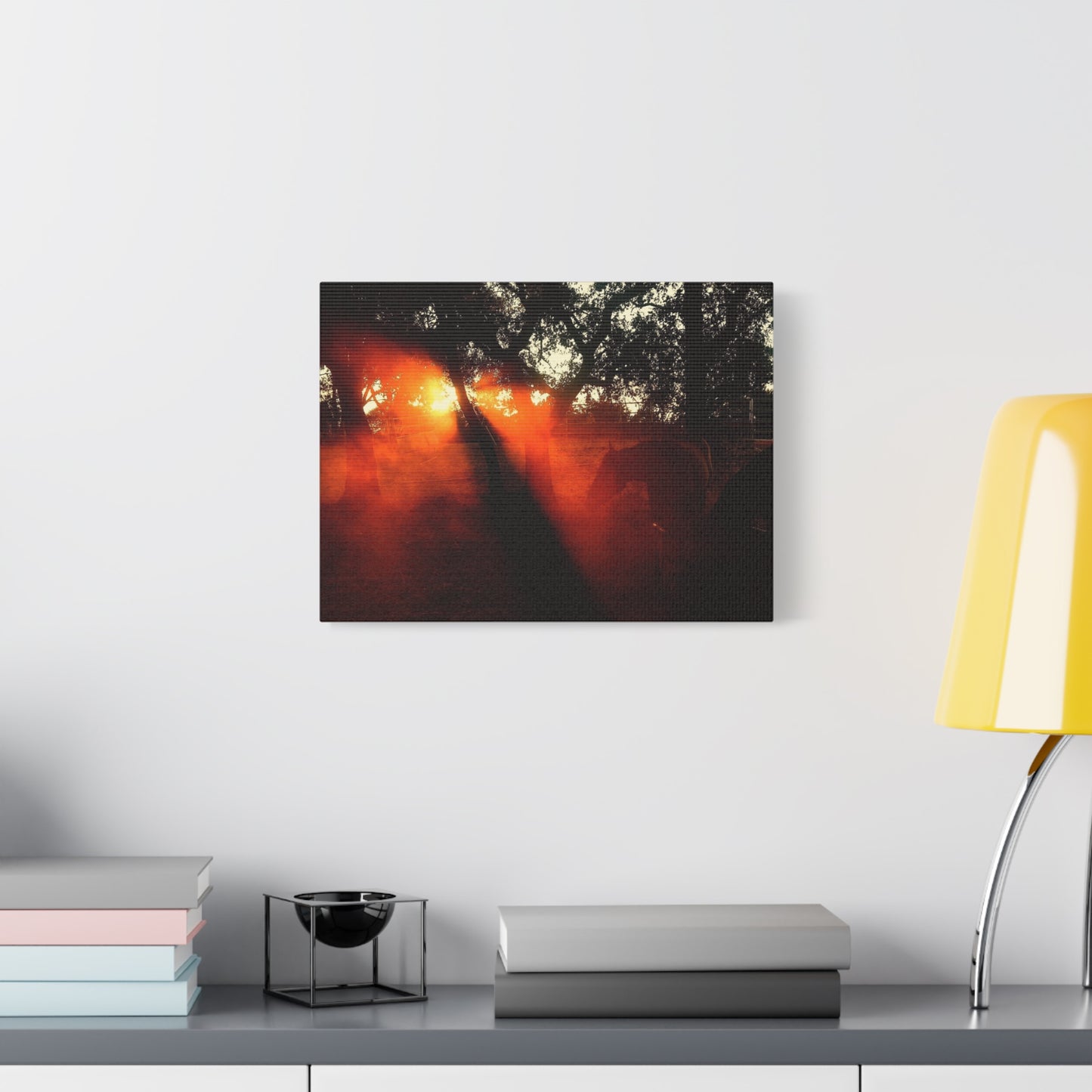 Sunset Forest Matte Canvas Wall Art — Dramatic Orange Light Photography