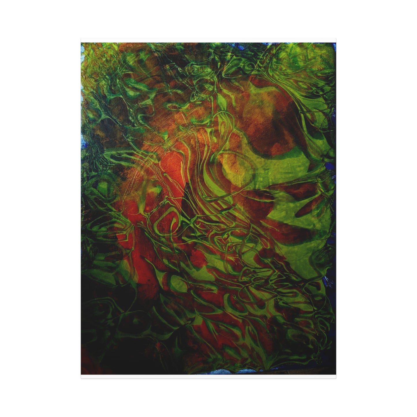 Abstract Green & Red Fluid Art Canvas Print