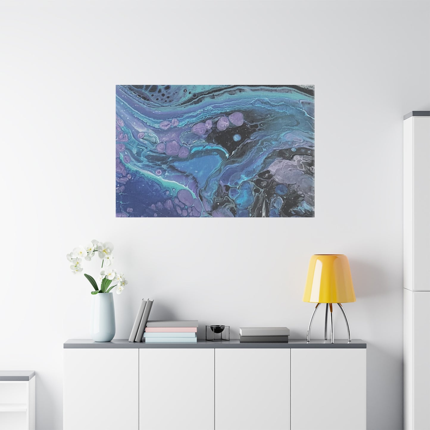 Abstract Ocean Wave Matte Canvas Print — Blue & Purple Fluid Art, Stretched 1.25"