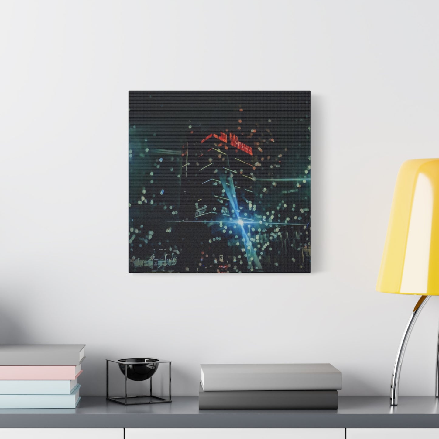 matrix @night Canvas Print — Moody Rainy Urban Wall Art (Matte Stretched)