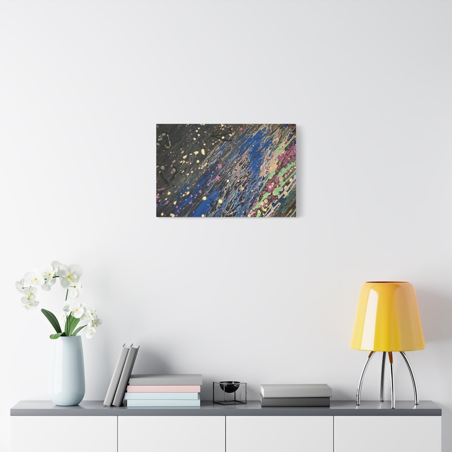 Abstract Splatter Matte Canvas Print — Colorful Fluid Art Wall Decor, Stretched 1.25"