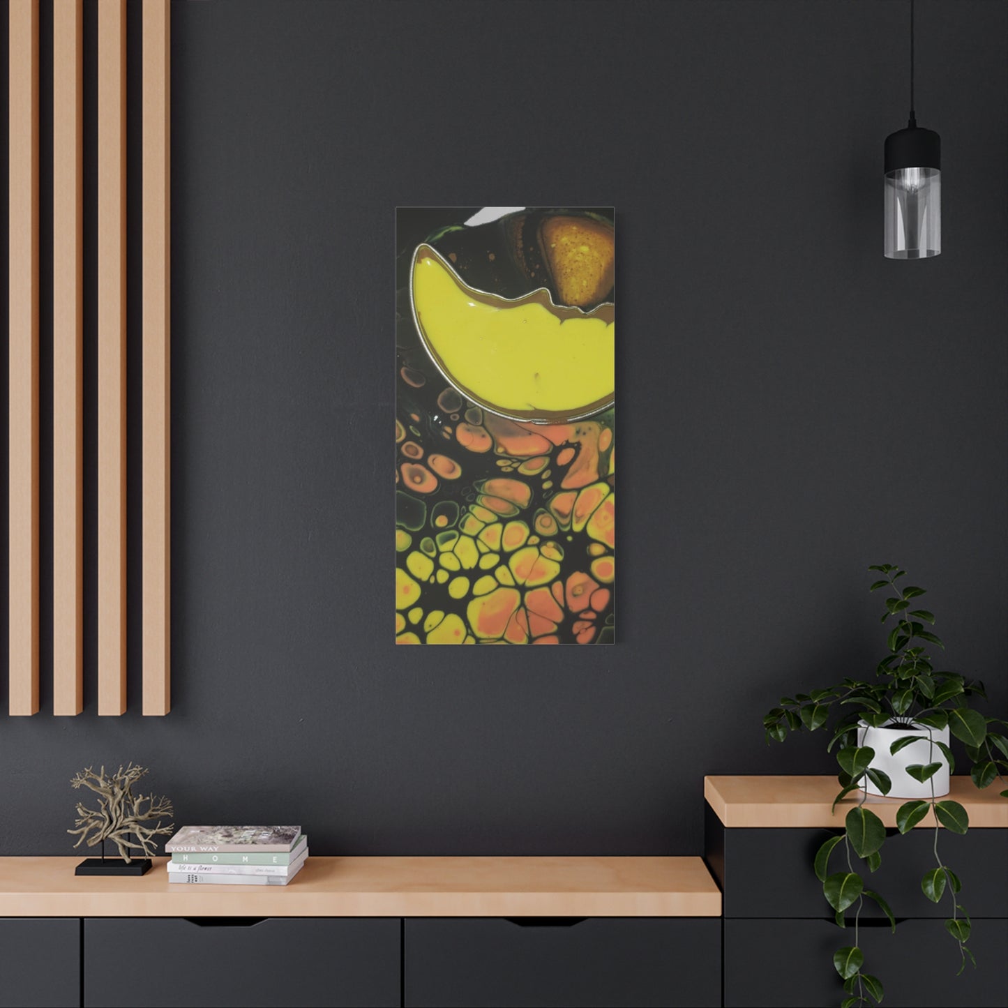 Abstract Fluid Art Canvas Print — Yellow & Black Cell Pour