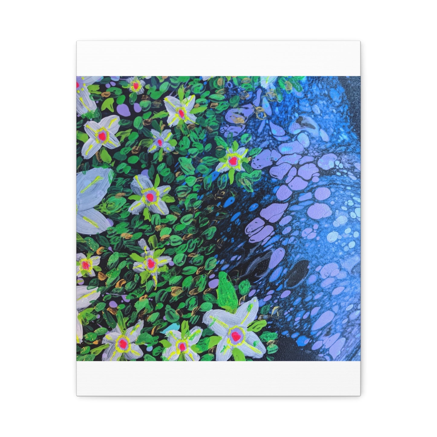 Floetrol&Flowers -  Reef Matte Canvas Wall Art — Blue & Green Abstract Flower Painting