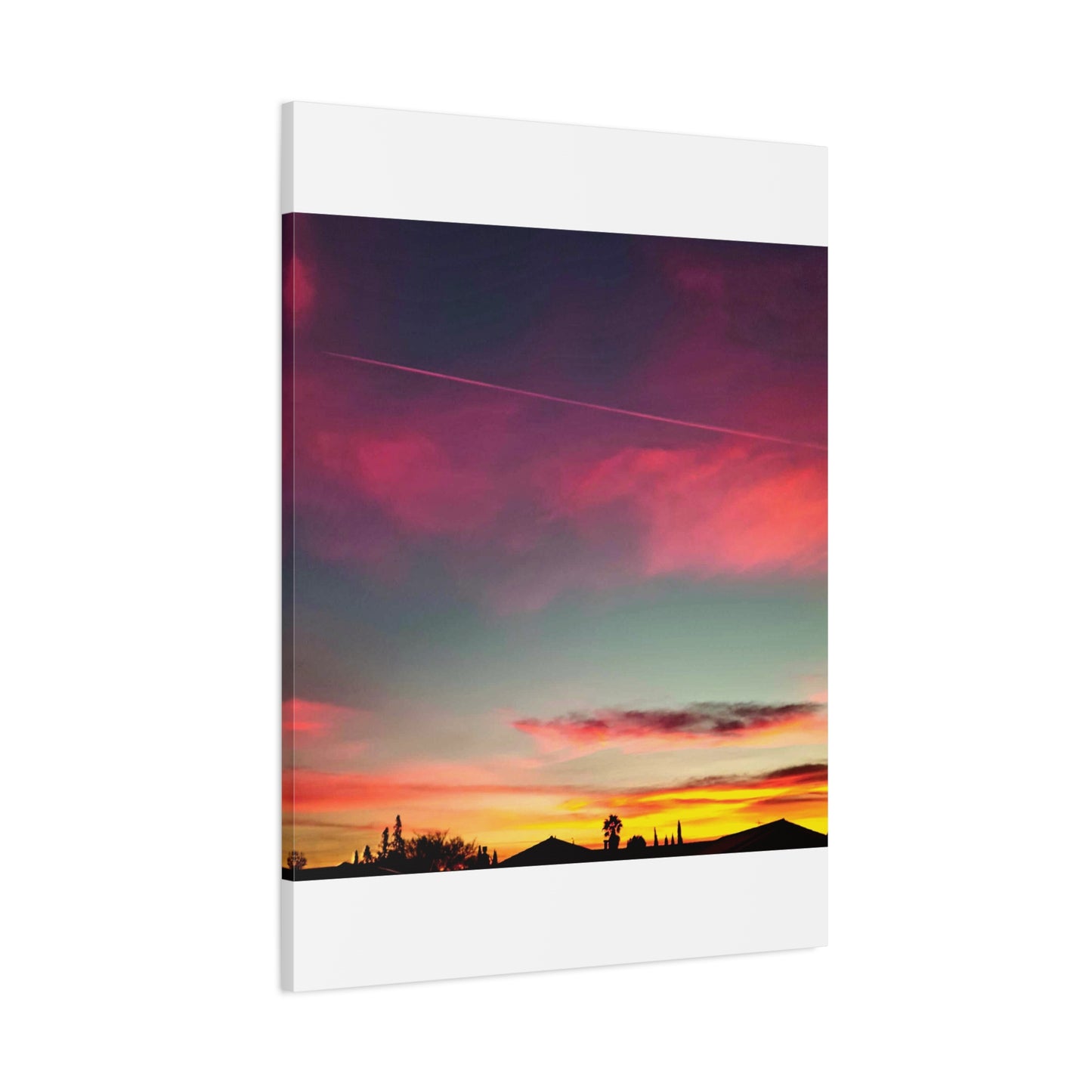 pink sky at morning - Horizon Matte Canvas Print — Vibrant Pink & Teal Sky Wall Art, Stretched 1.25"