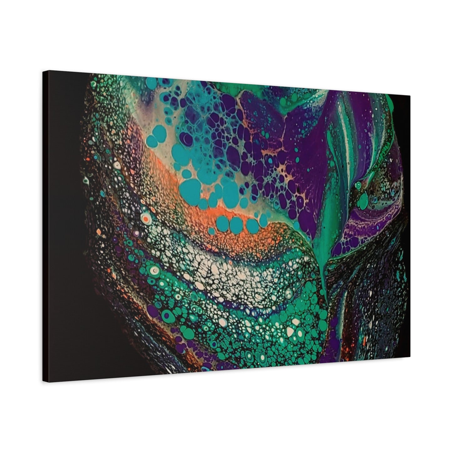 Abstract Fluid Art Canvas Print — Teal, Purple & Gold Swirl Matte Stretched Wall Art