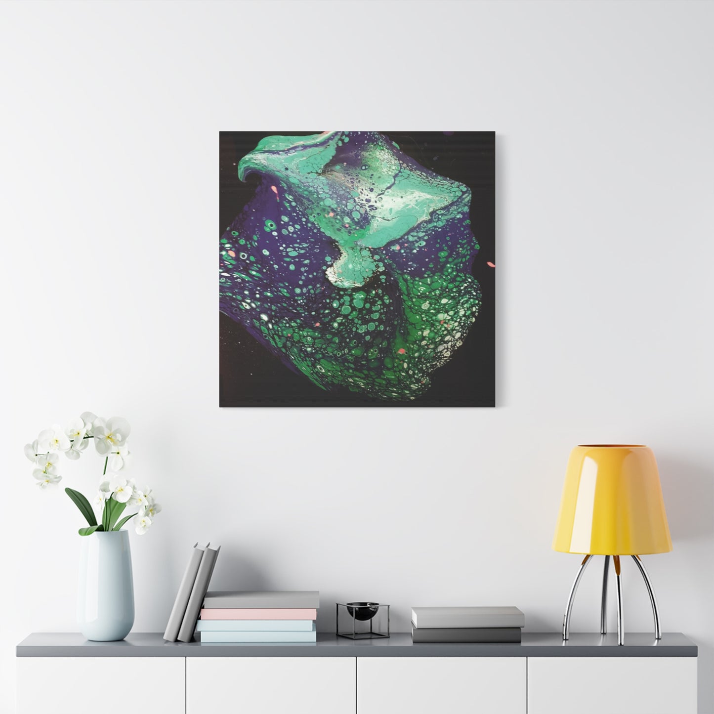 Abstract Green & Teal Fluid Art Canvas Print - Matte Stretched Wall Art