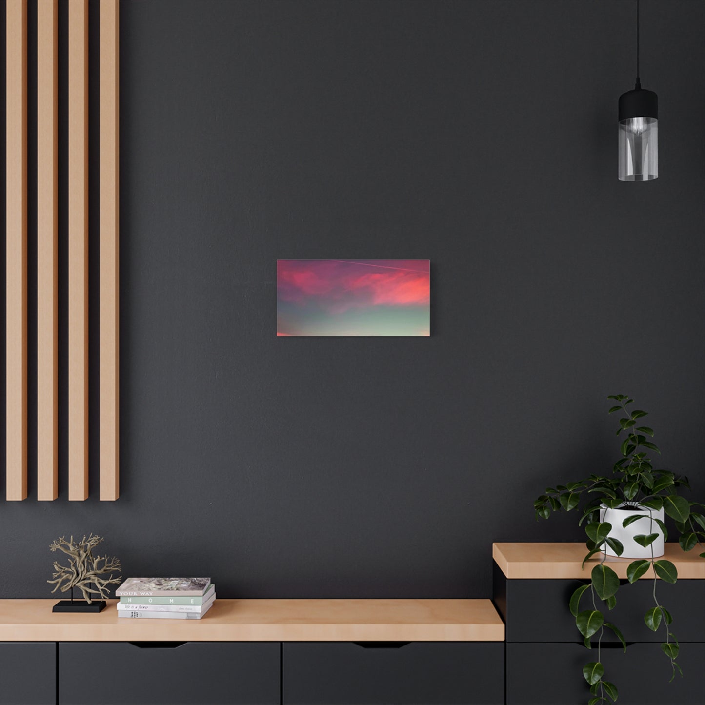 pink sky at morning - Horizon Matte Canvas Print — Vibrant Pink & Teal Sky Wall Art, Stretched 1.25"