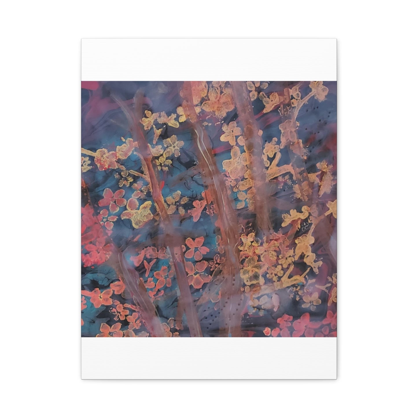 Abstract Floral Canvas Print — Moody Pink & Blue Stretched Wall Art
