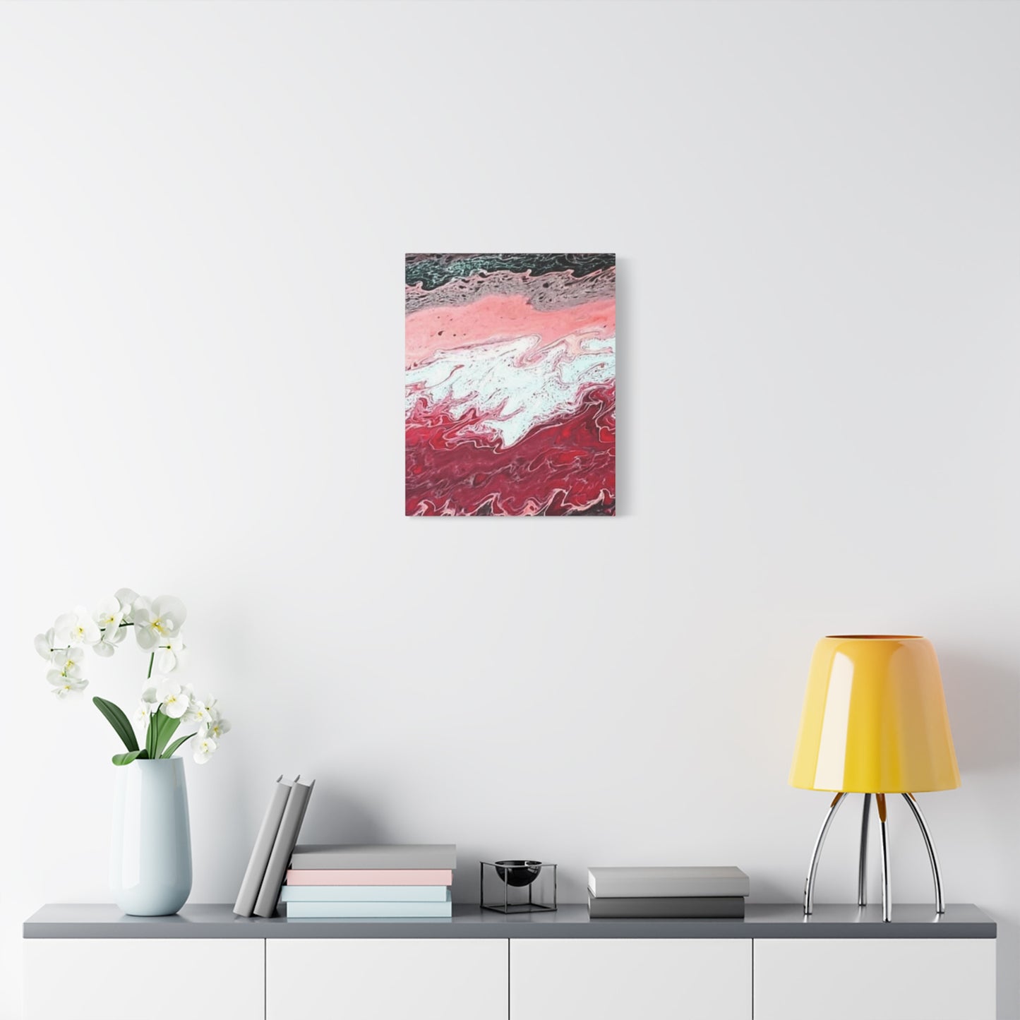 Abstract Pink & Red Fluid Art Canvas — Matte Stretched Wall Art