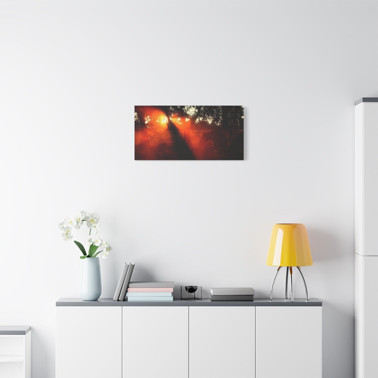 Sunset Forest Matte Canvas Wall Art — Dramatic Orange Light Photography