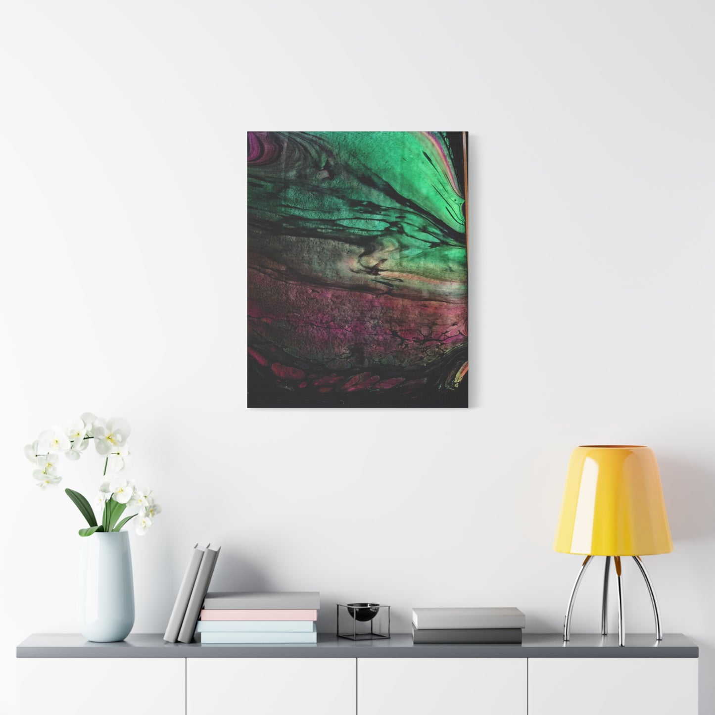 flame tempered pour - Abstract Teal & Magenta Canvas Wall Art — Matte Stretched 1.25"