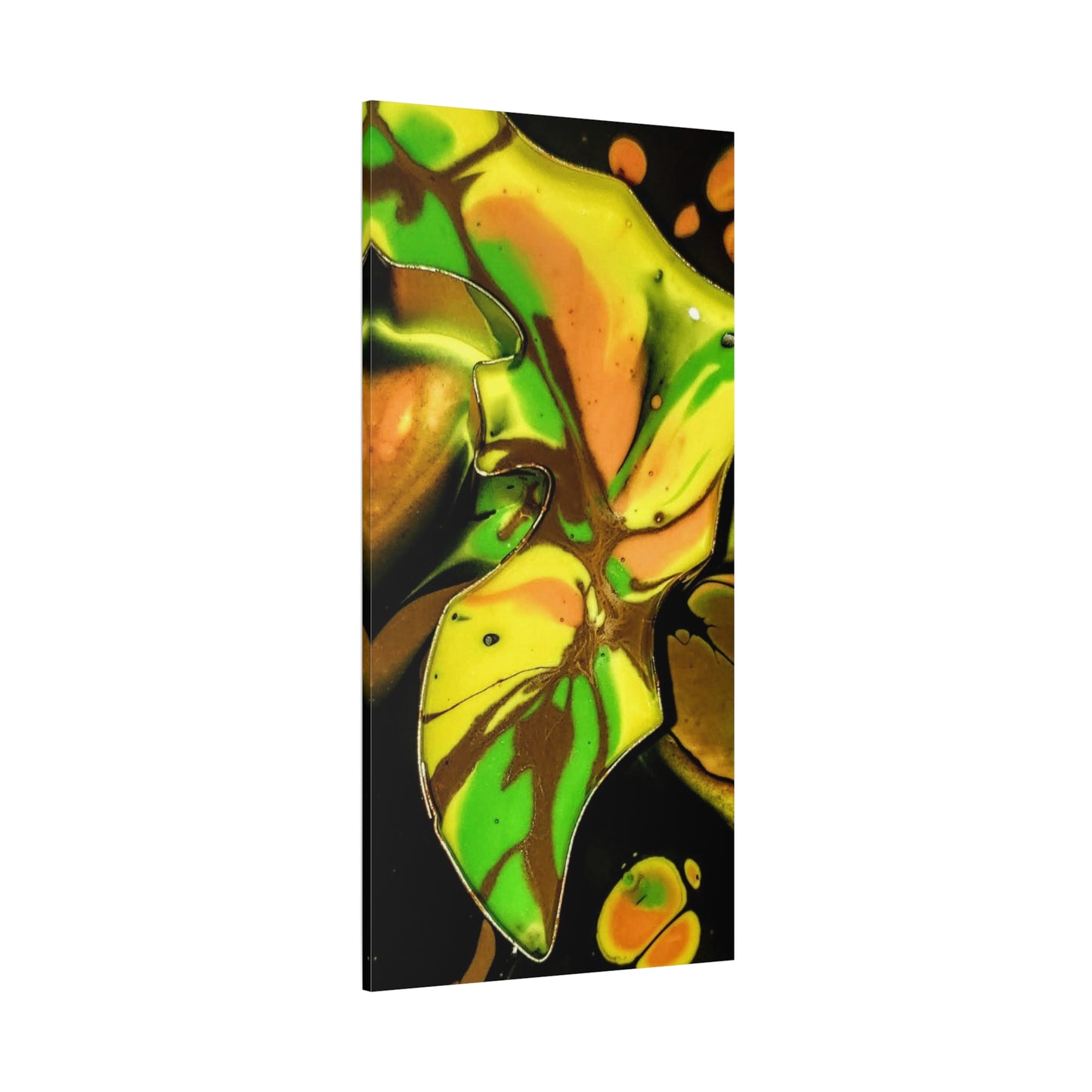 Abstract Green & Gold Fluid Art Matte Canvas Print (Stretched)