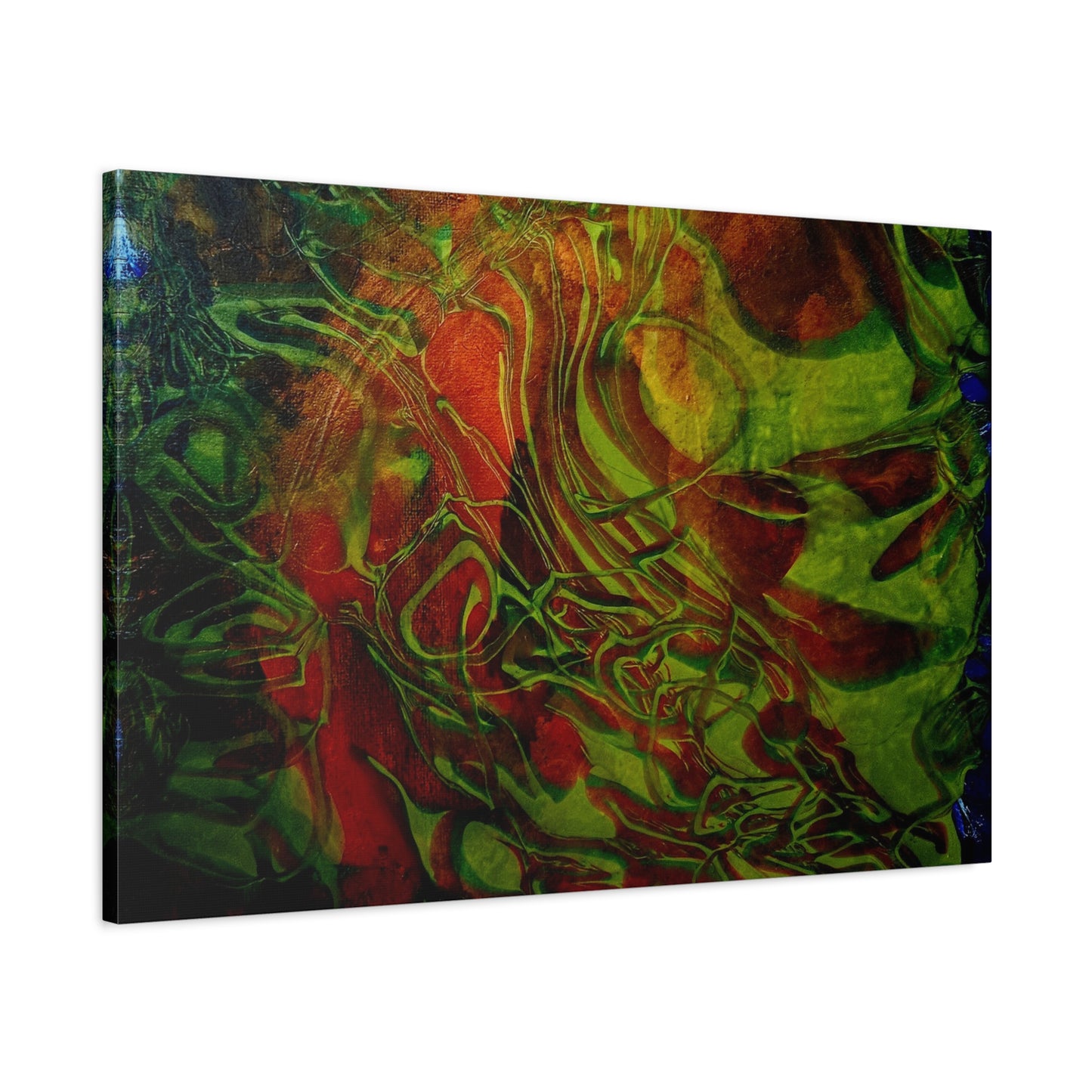 Abstract Green & Red Fluid Art Canvas Print