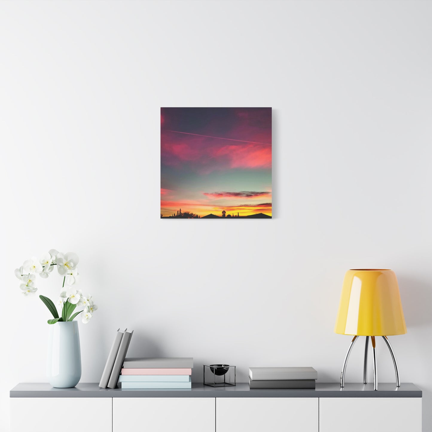 pink sky at morning - Horizon Matte Canvas Print — Vibrant Pink & Teal Sky Wall Art, Stretched 1.25"