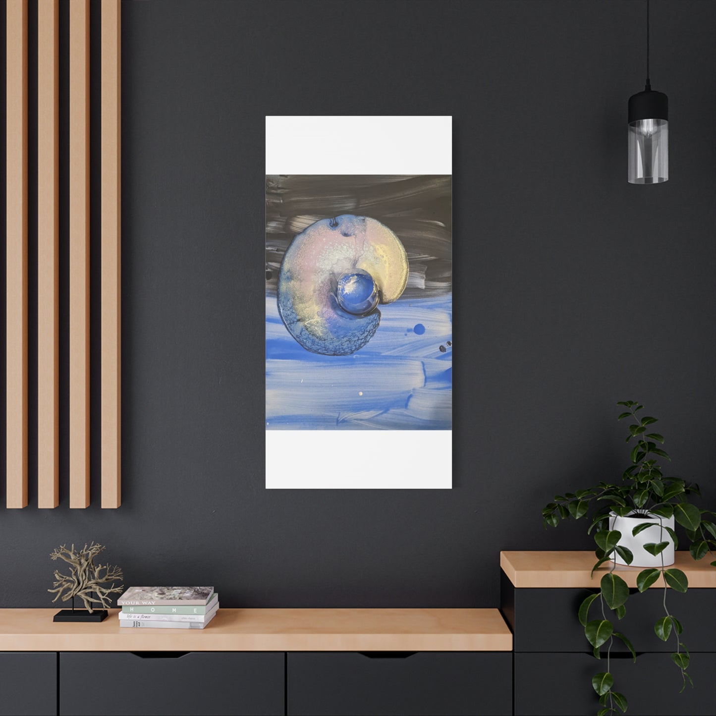 the nautilus - Abstract Blue Spiral Matte Canvas Art - Nautical Coastal Wall Decor