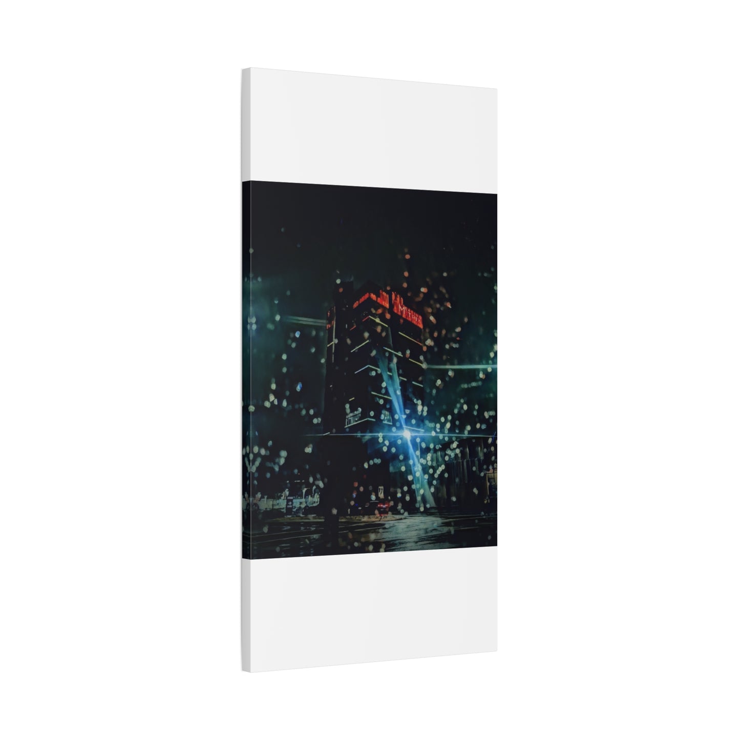 matrix @night Canvas Print — Moody Rainy Urban Wall Art (Matte Stretched)