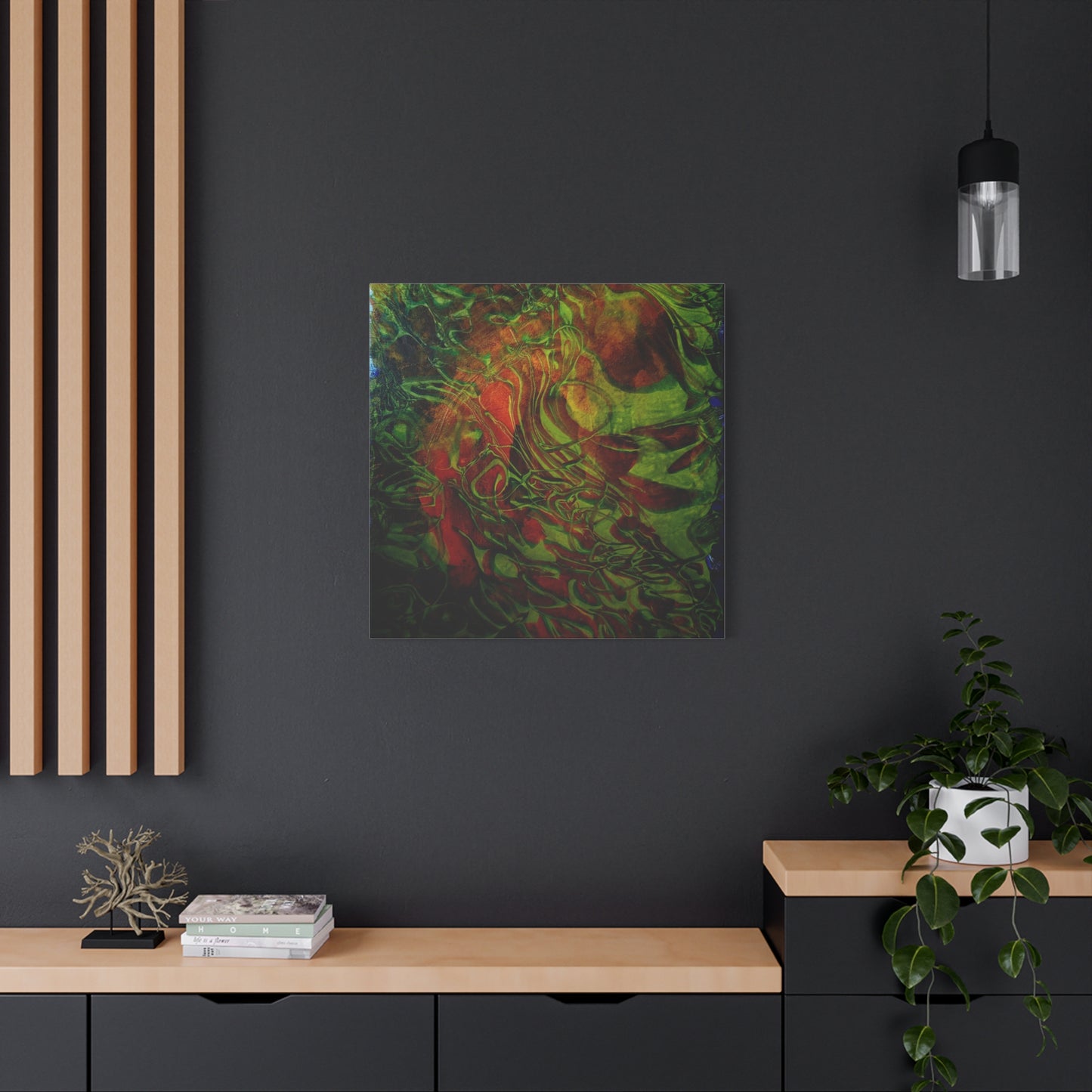 Abstract Green & Red Fluid Art Canvas Print