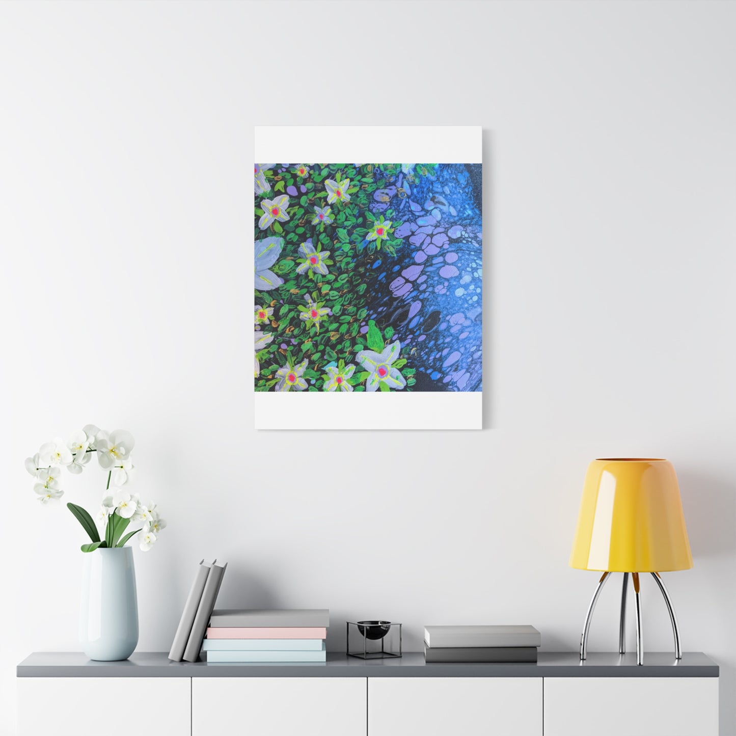 Floetrol&Flowers -  Reef Matte Canvas Wall Art — Blue & Green Abstract Flower Painting