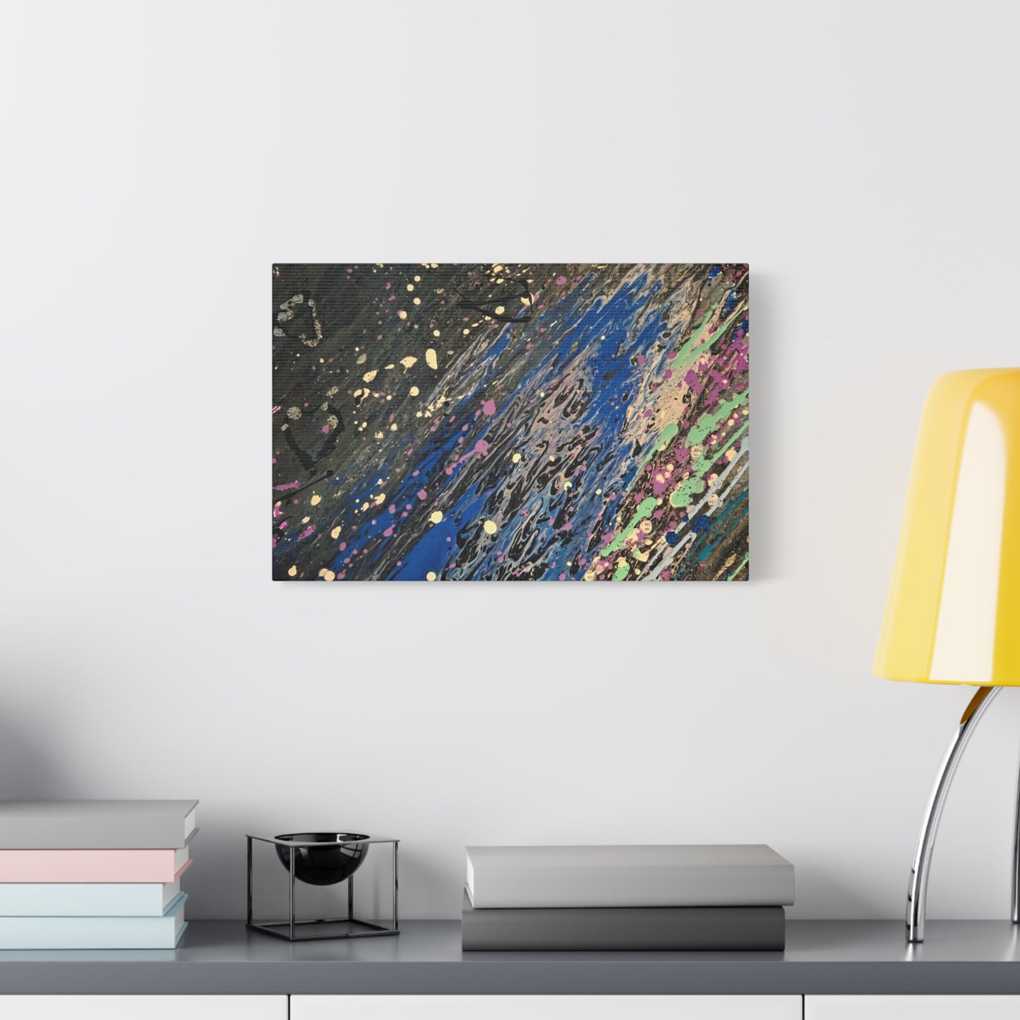 Abstract Splatter Matte Canvas Print — Colorful Fluid Art Wall Decor, Stretched 1.25"