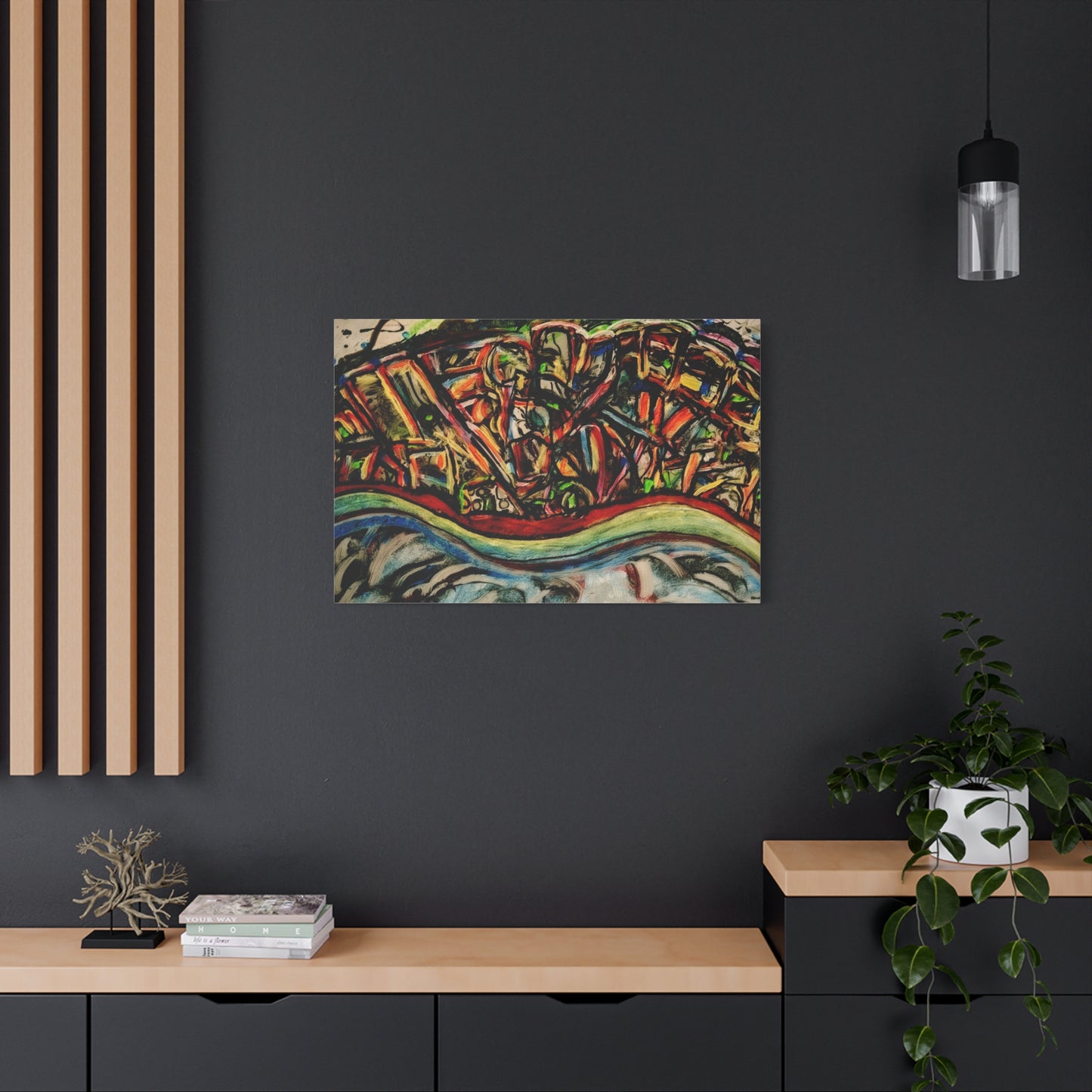 Acrylic_inequalities - Abstract Coastal Cityscape Canvas — Vibrant Ocean Wave Wall Art