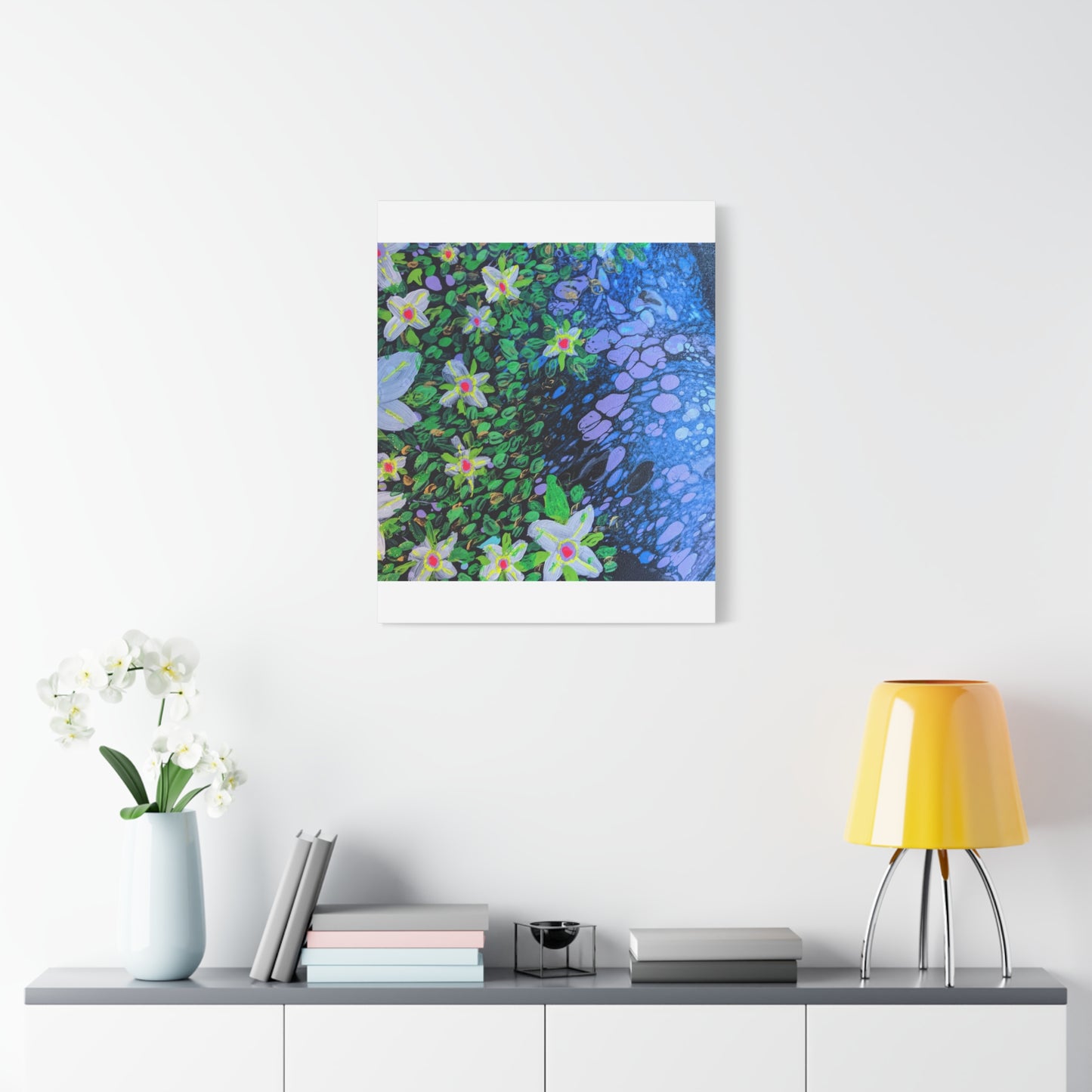 Floetrol&Flowers -  Reef Matte Canvas Wall Art — Blue & Green Abstract Flower Painting