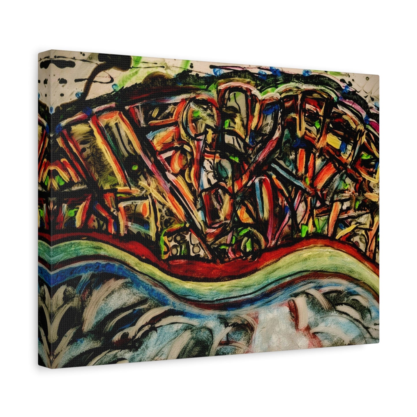 Acrylic_inequalities - Abstract Coastal Cityscape Canvas — Vibrant Ocean Wave Wall Art