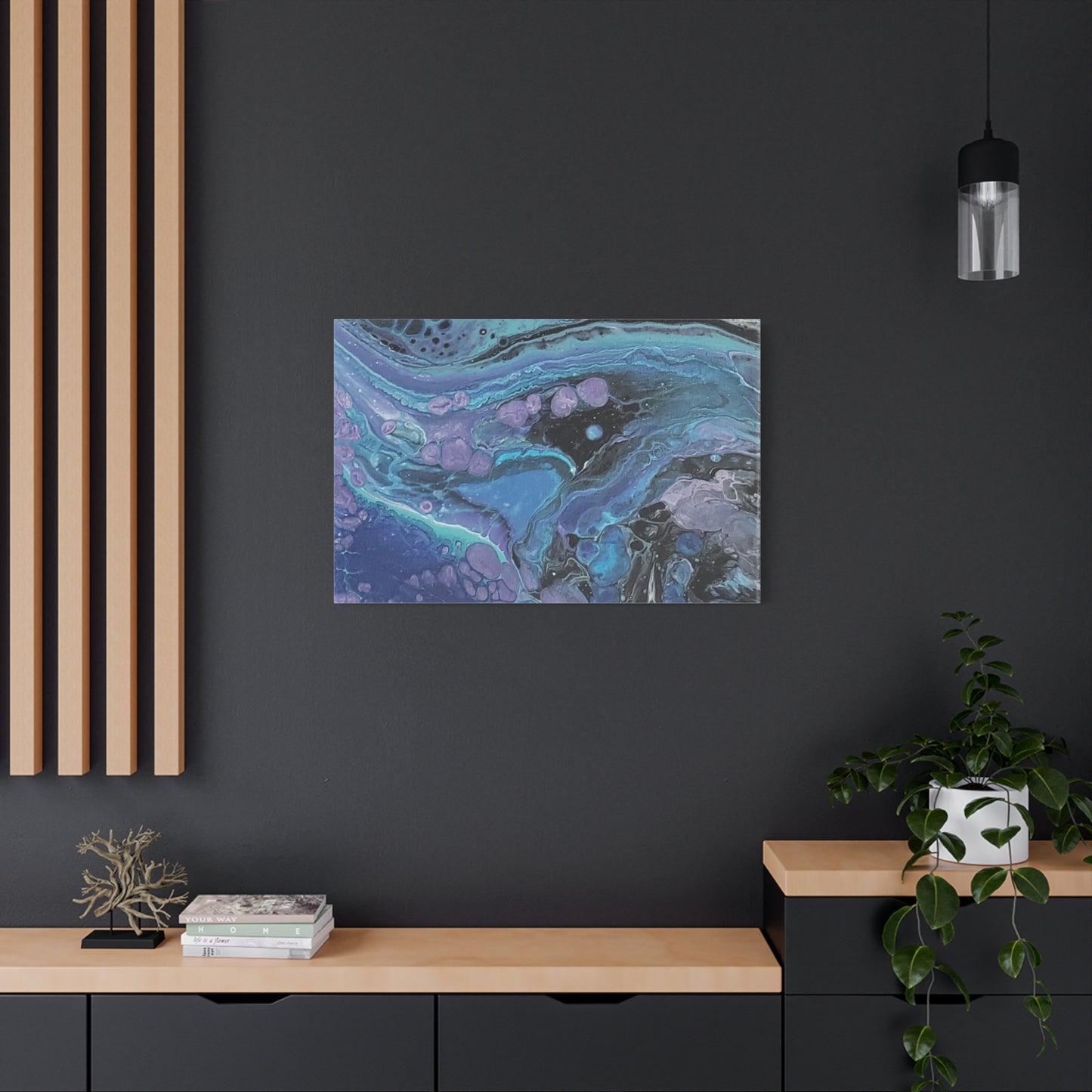 Abstract Ocean Wave Matte Canvas Print — Blue & Purple Fluid Art, Stretched 1.25"