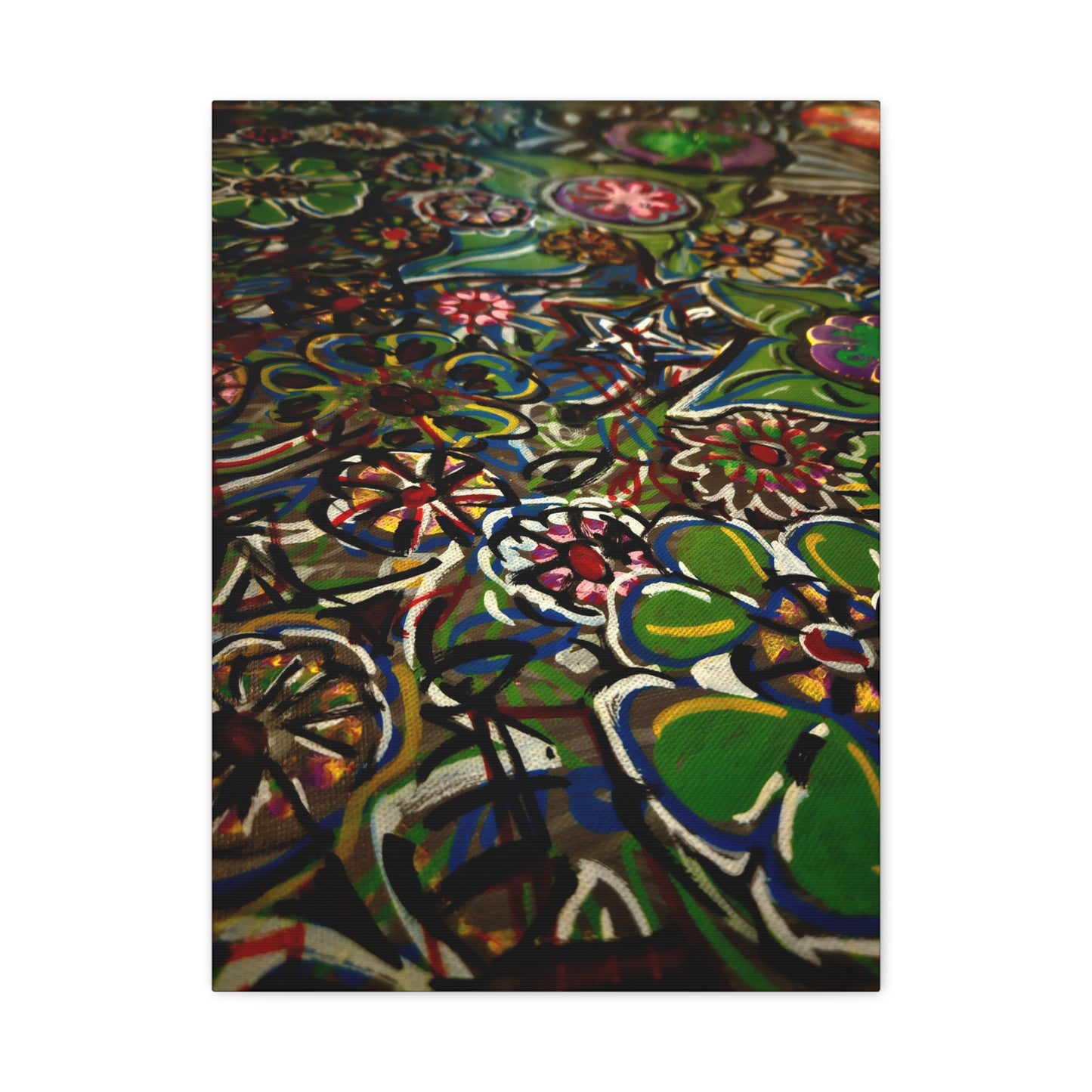 Urban_Gardening - Abstract Floral Canvas Print — Colorful Street-Art Style Stretched Wall Art