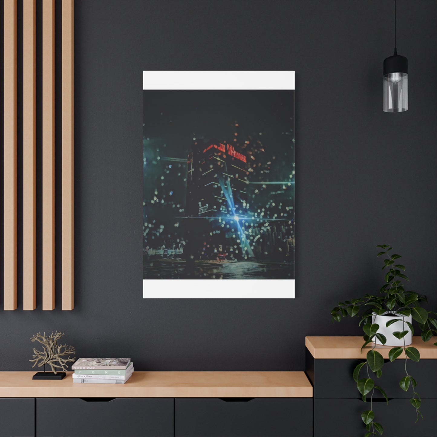 matrix @night Canvas Print — Moody Rainy Urban Wall Art (Matte Stretched)