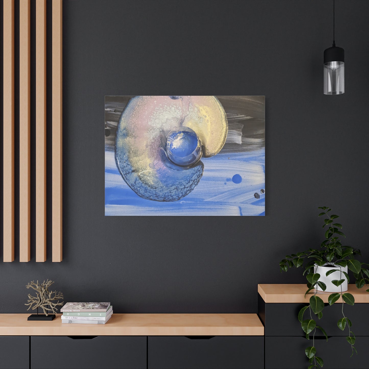 the nautilus - Abstract Blue Spiral Matte Canvas Art - Nautical Coastal Wall Decor