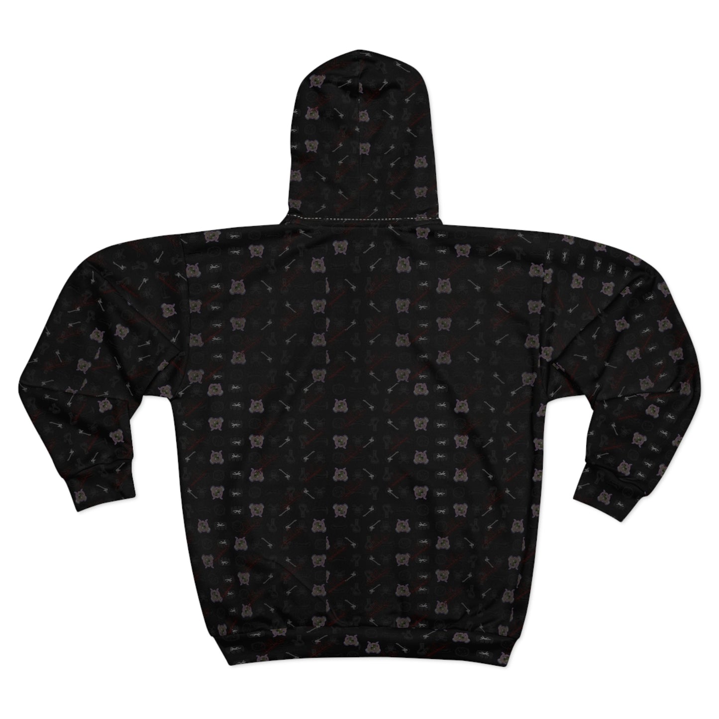 Black Grunge Pattern Zip Hoodie — All-Over Print Casual Streetwear