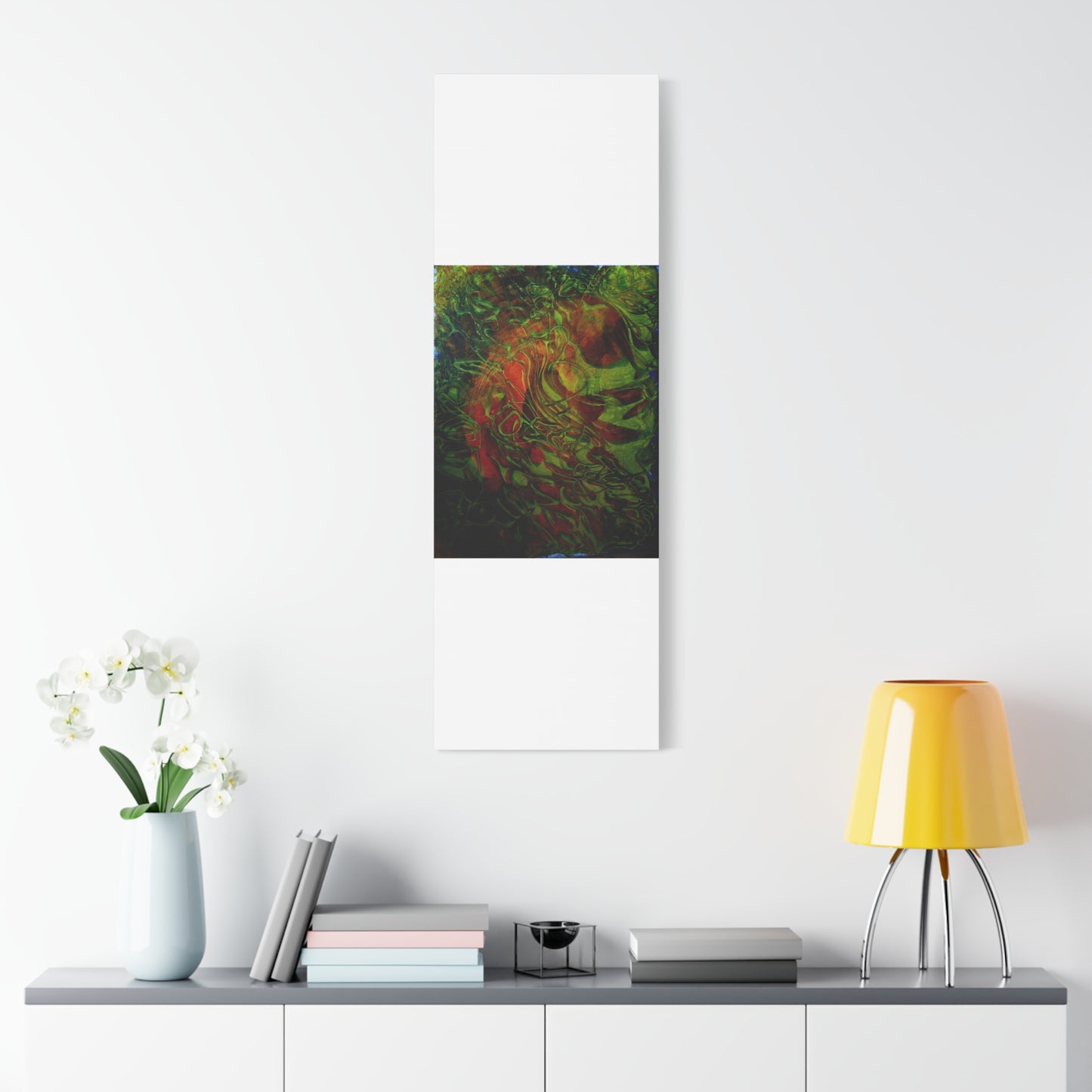 Abstract Green & Red Fluid Art Canvas Print