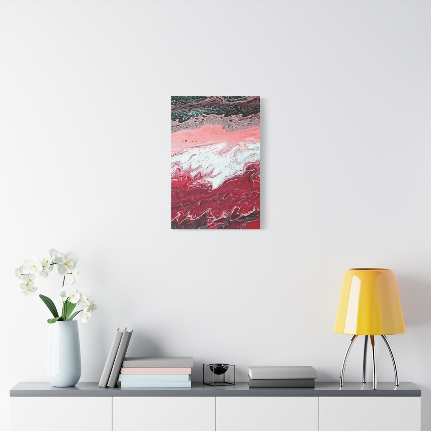 Abstract Pink & Red Fluid Art Canvas — Matte Stretched Wall Art