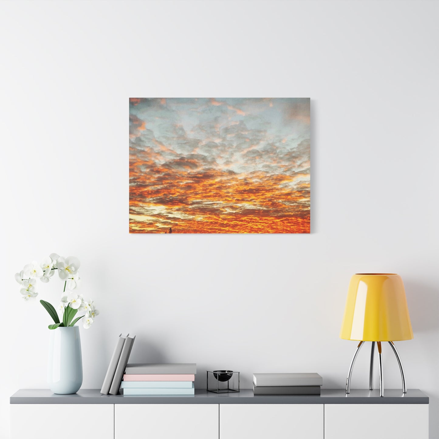 Sunset Sky Canvas Print — Orange Cloudscape Matte Stretched Wall Art
