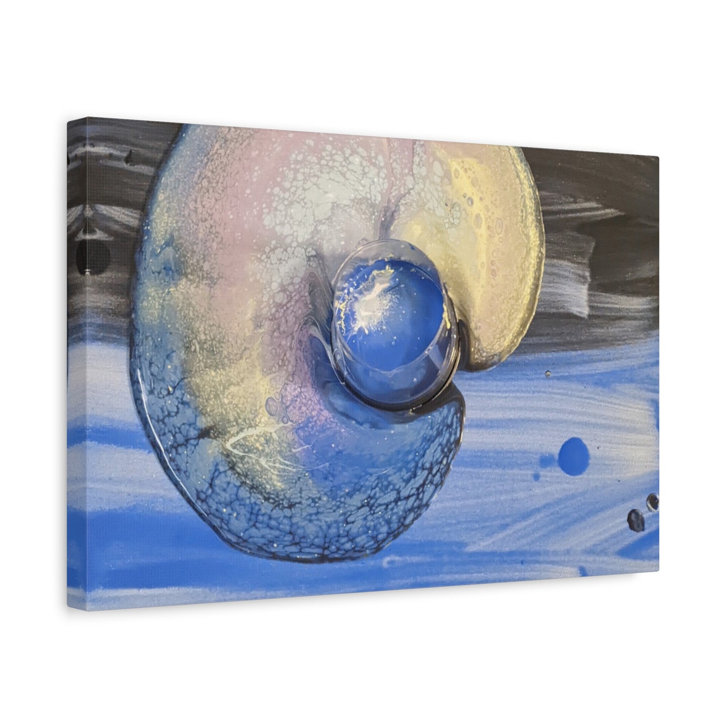 the nautilus - Abstract Blue Spiral Matte Canvas Art - Nautical Coastal Wall Decor