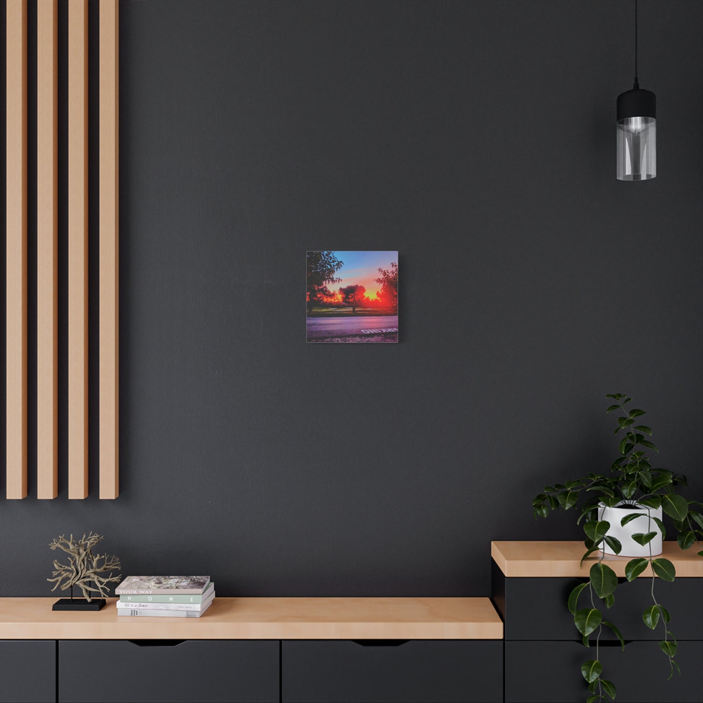 4th green @muni - Sunset Park Matte Canvas Print — Vibrant Red & Orange Landscape Wall Art