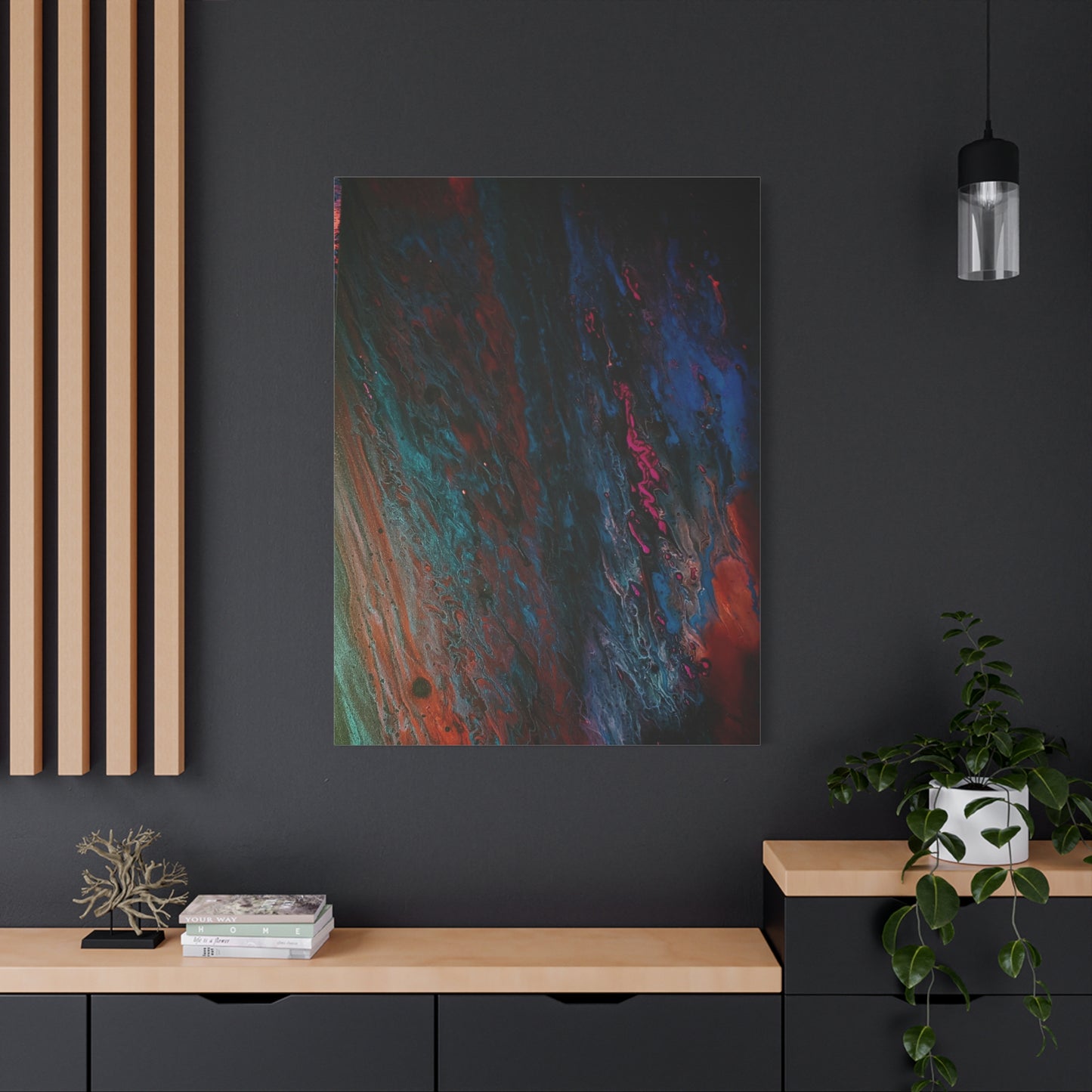 Abstract Fluid Art Canvas Wall Art - Jupiter pour — Vibrant Ocean Night Matte Stretched Canvas