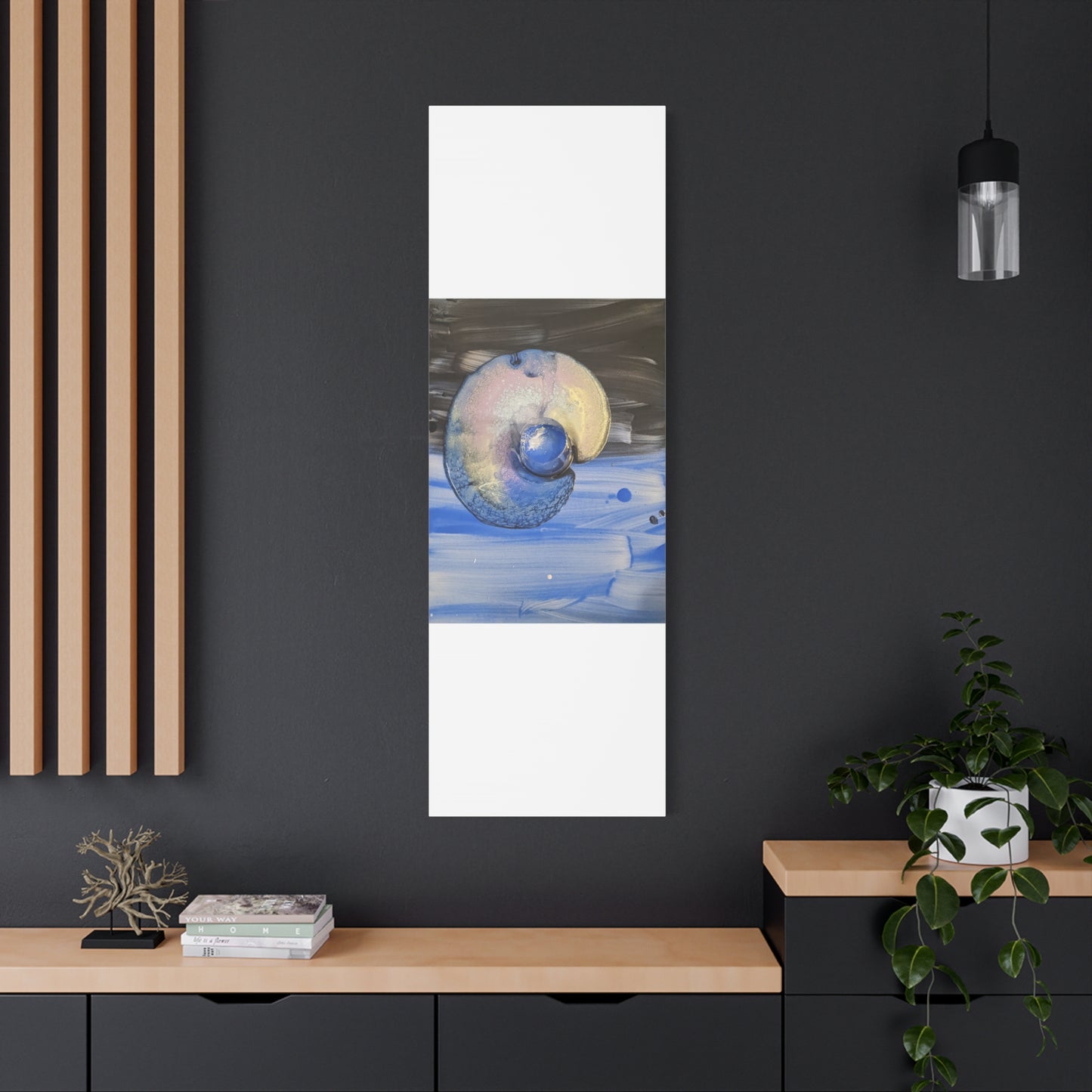 the nautilus - Abstract Blue Spiral Matte Canvas Art - Nautical Coastal Wall Decor