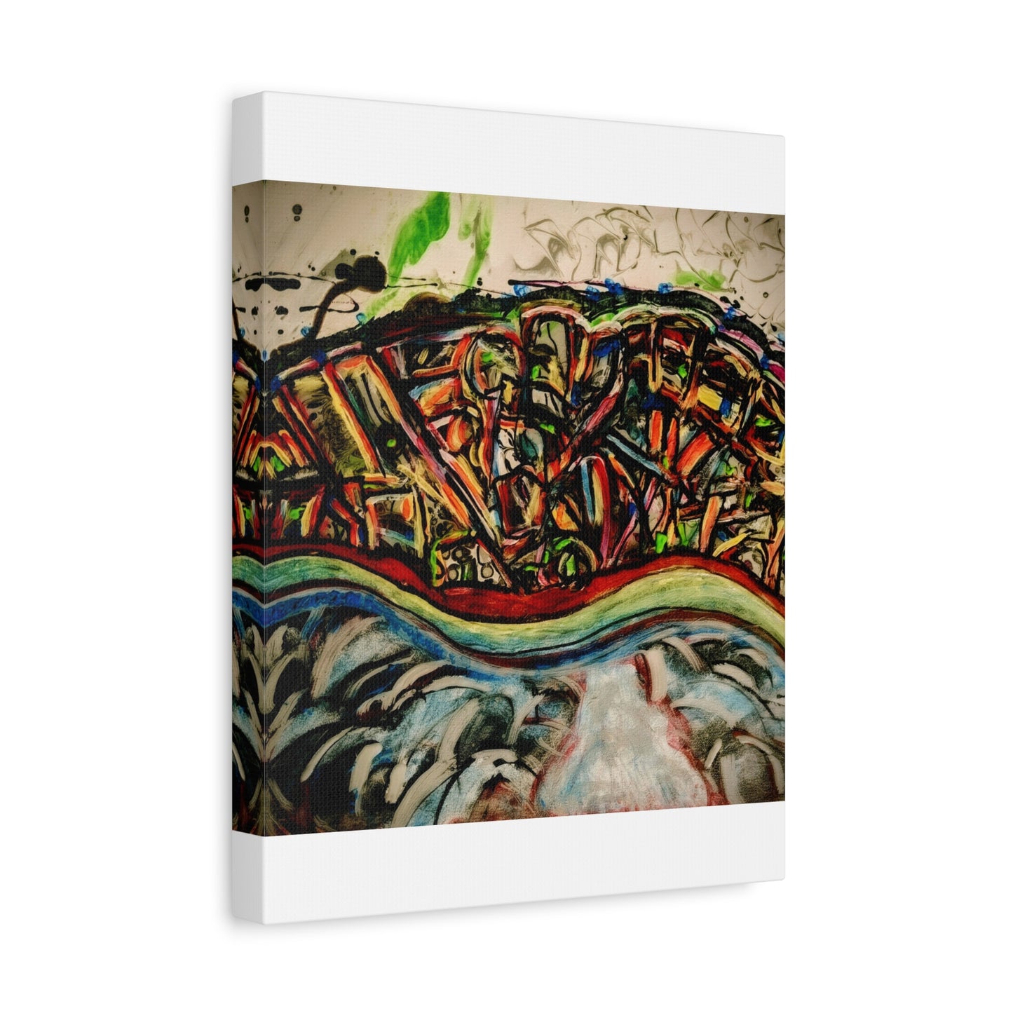 Acrylic_inequalities - Abstract Coastal Cityscape Canvas — Vibrant Ocean Wave Wall Art
